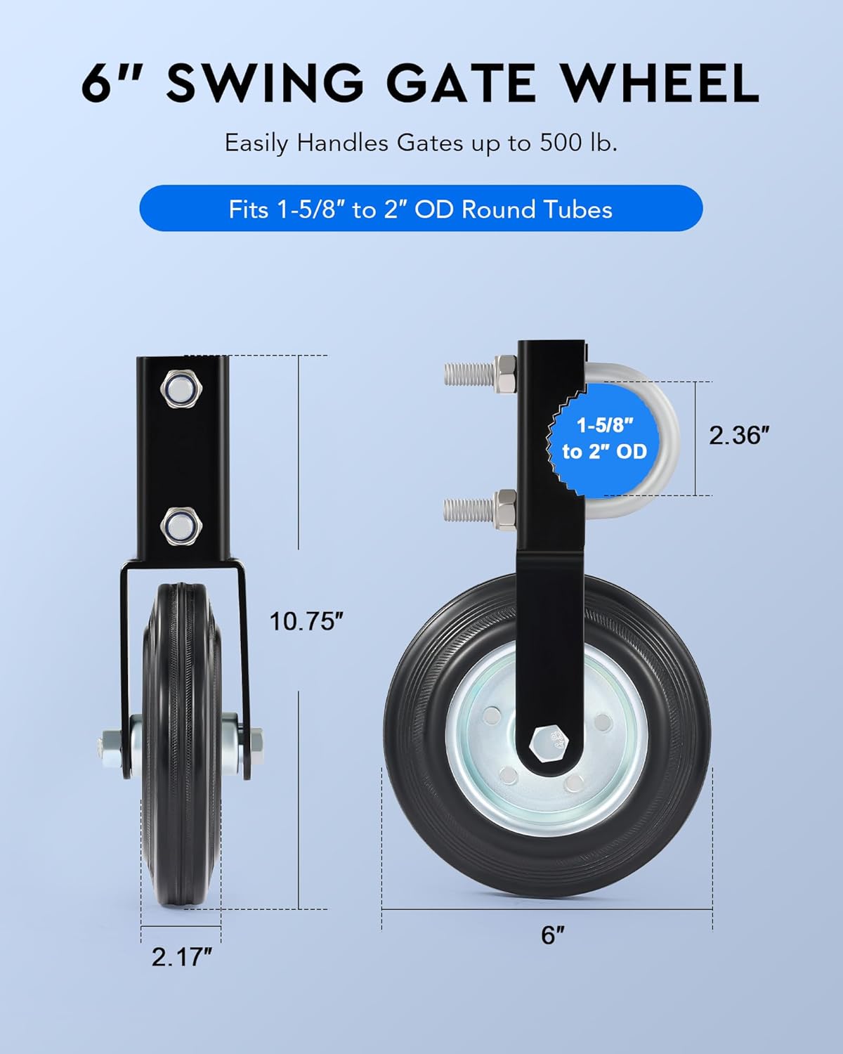 CO-Z 6 Gate Wheel for Heavy Duty Chain Link Fences
