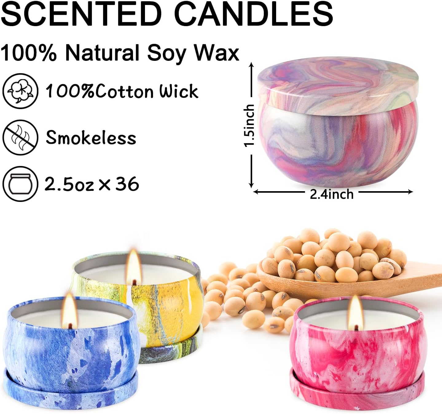 Scented Candles Gift Set 36 Pack Soy Wax Aromatherapy