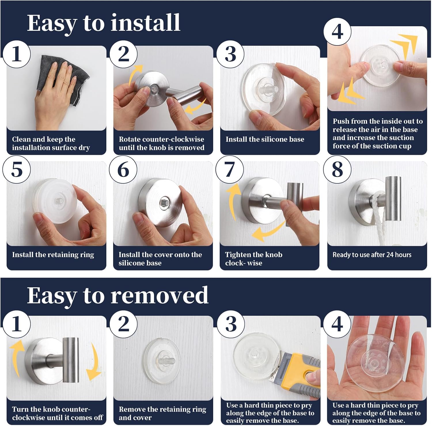 Gohiuo 4-Pack Suction Cup Hooks for Shower and Kitchen