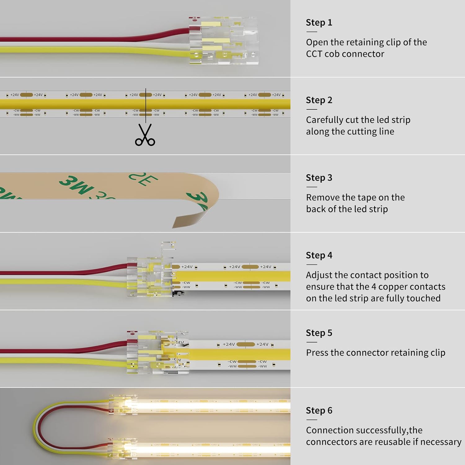 PAUTIX 10mm 3 Pin CCT COB LED Strip Connectors 4pcs Set