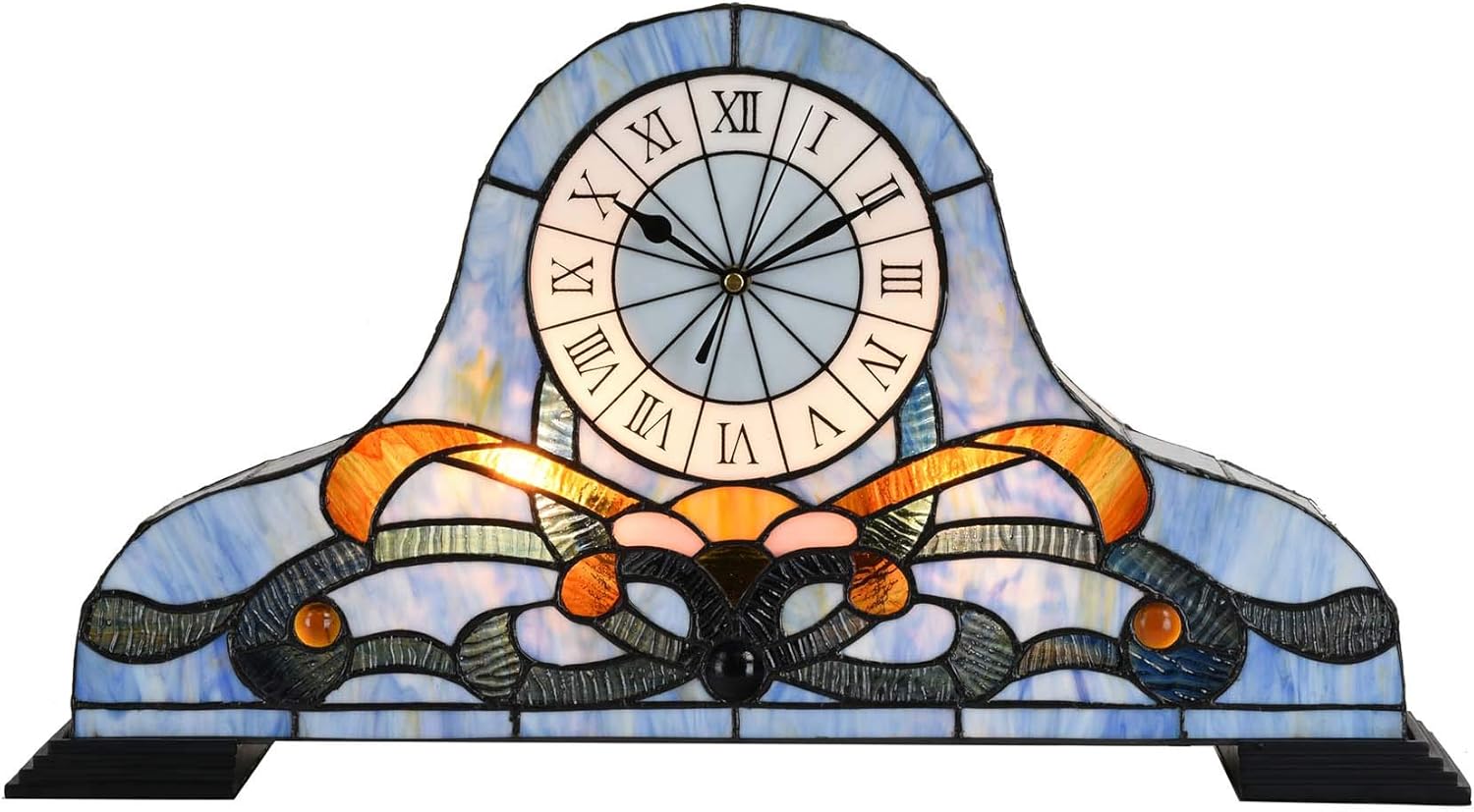 Bieye L10661 Baroque Stained Glass Table Lamp with Quartz Clock