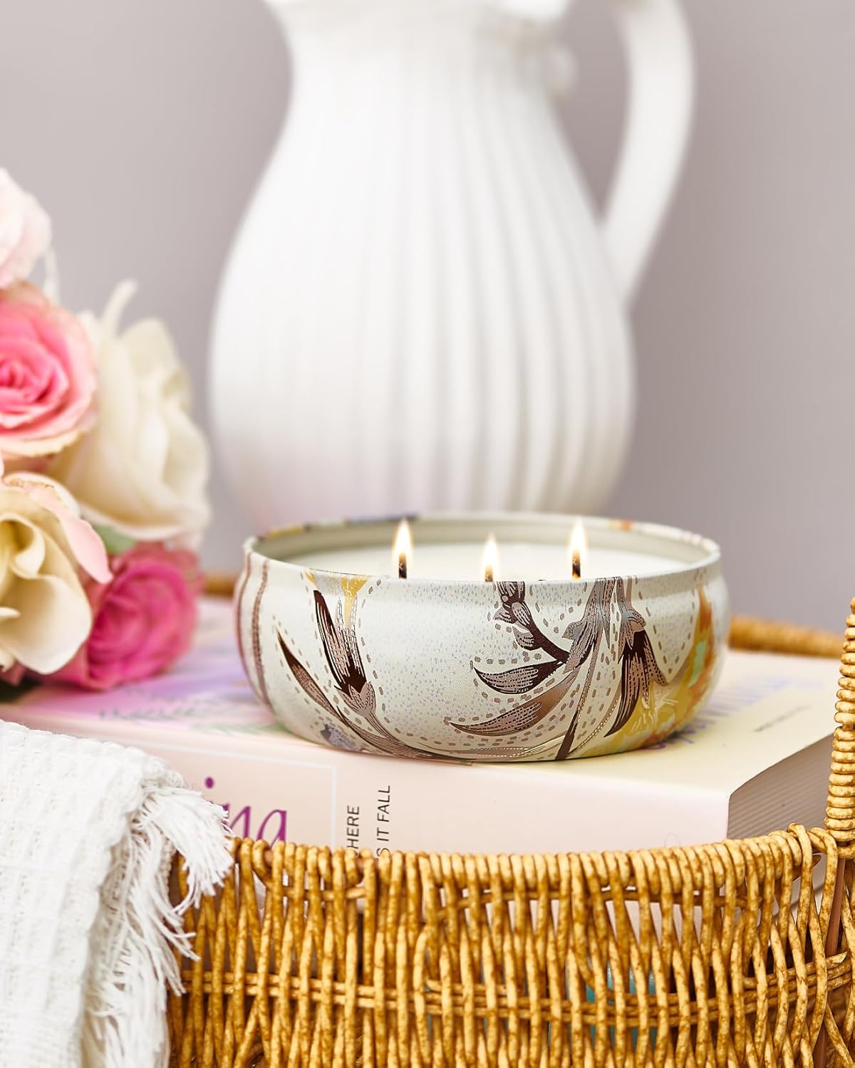 MSENSE 3 Wick Soy Candles Citrus Sage Aromatherapy 12oz 40 Hour Burn