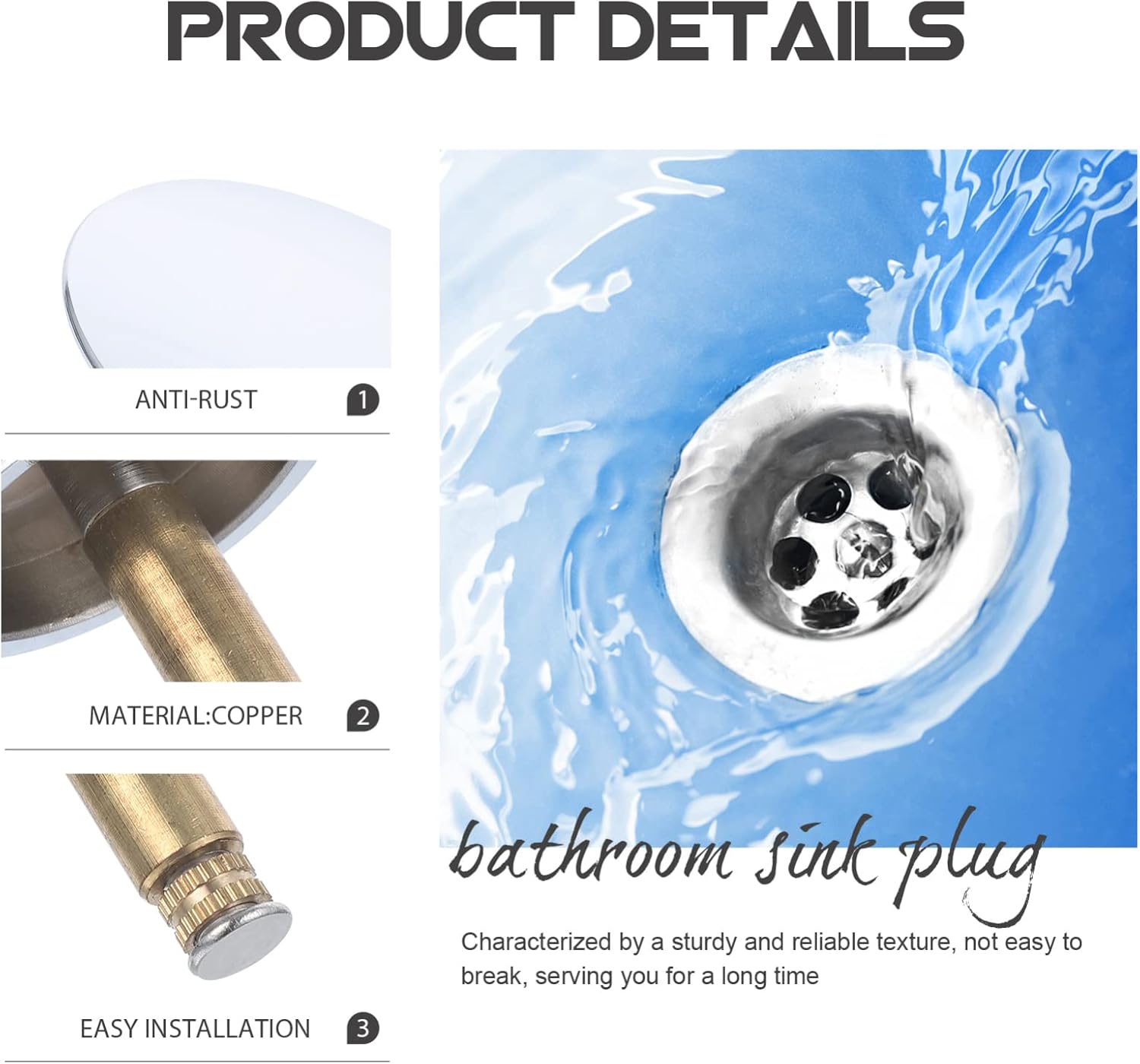 Zerodeko Copper Bath Tub Drain Plug Stopper