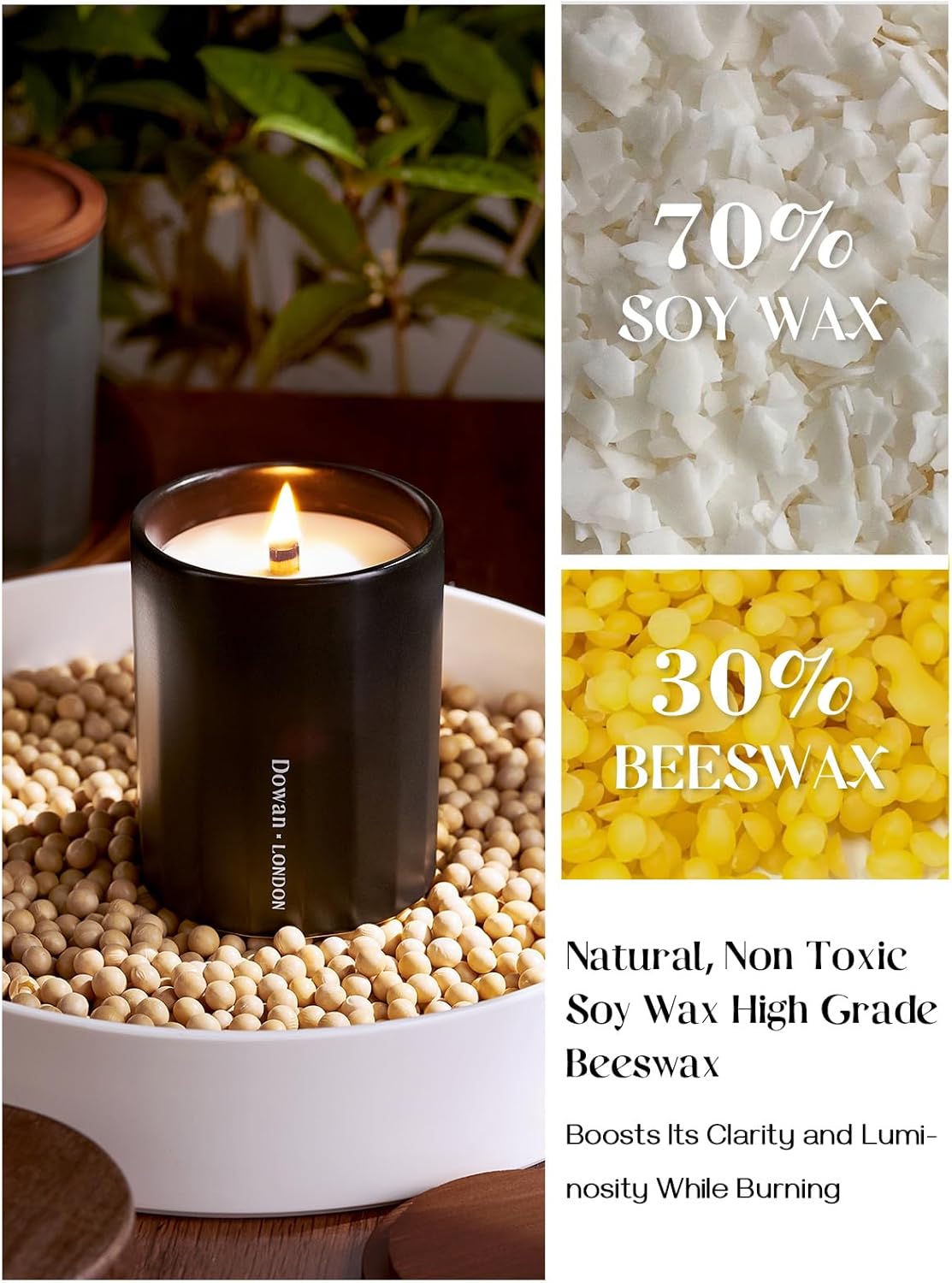 Dowan Wood Wick Vanilla Smoke Candle 8Oz Ceramic Jar Non-Toxic Soy Wax