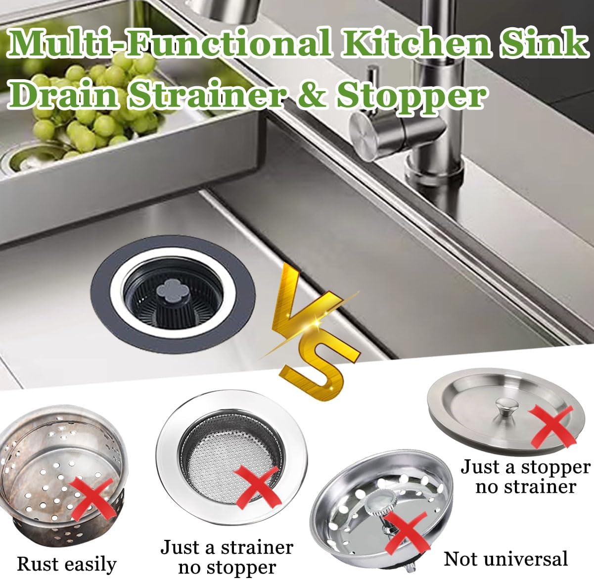 WSYLEN 3 in 1 Kitchen Sink Drain Strainer and Stopper Combo