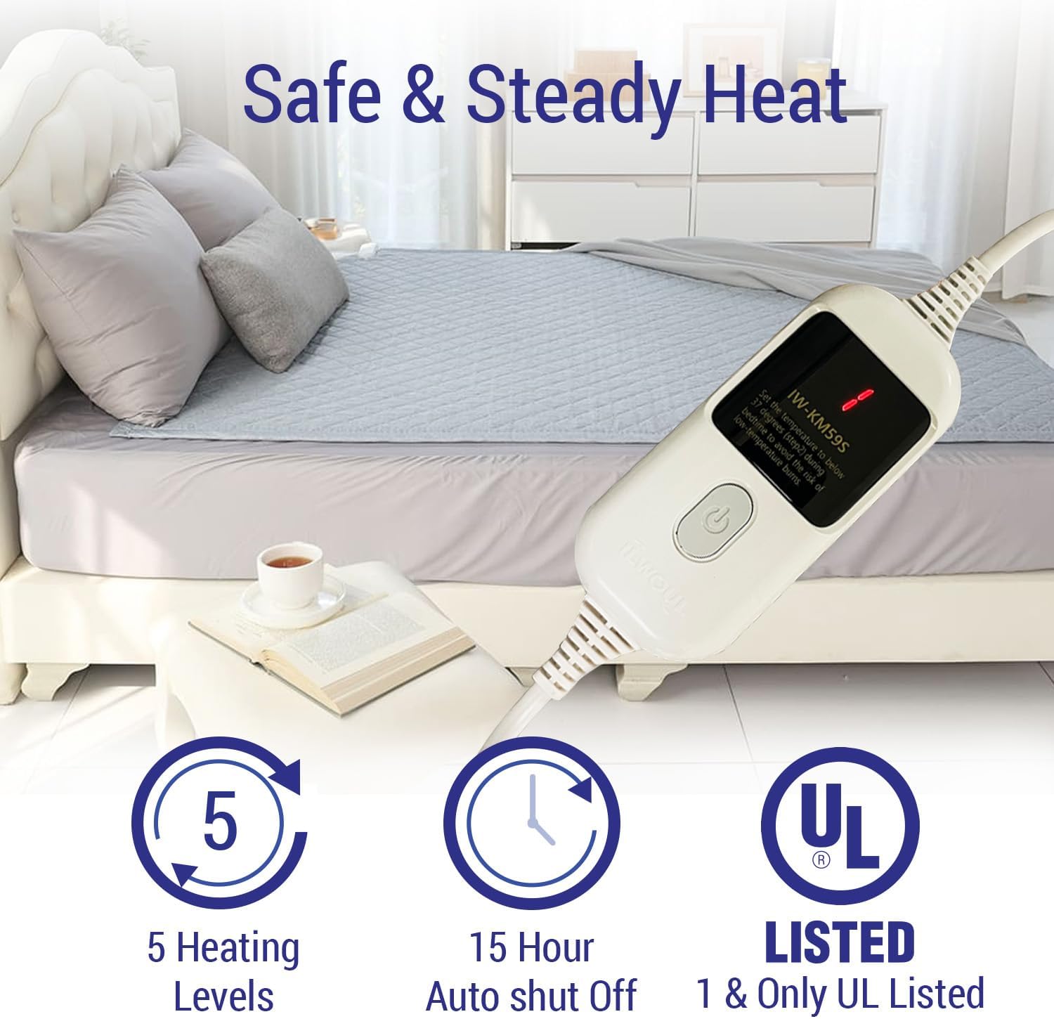 ILWOUL Heated Mattress Pad with 5 Heat Settings and Dual-Zone Control