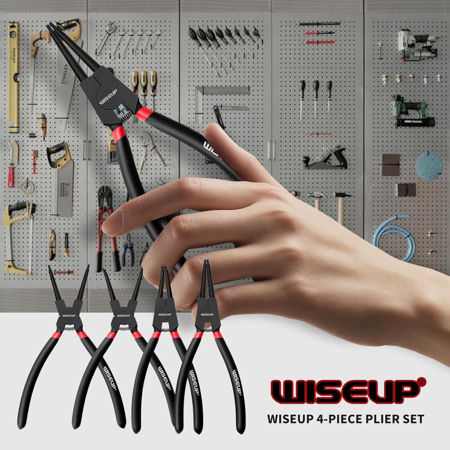 WISEUP 9 Inch Heavy Duty Snap Ring Pliers Set 4PCS