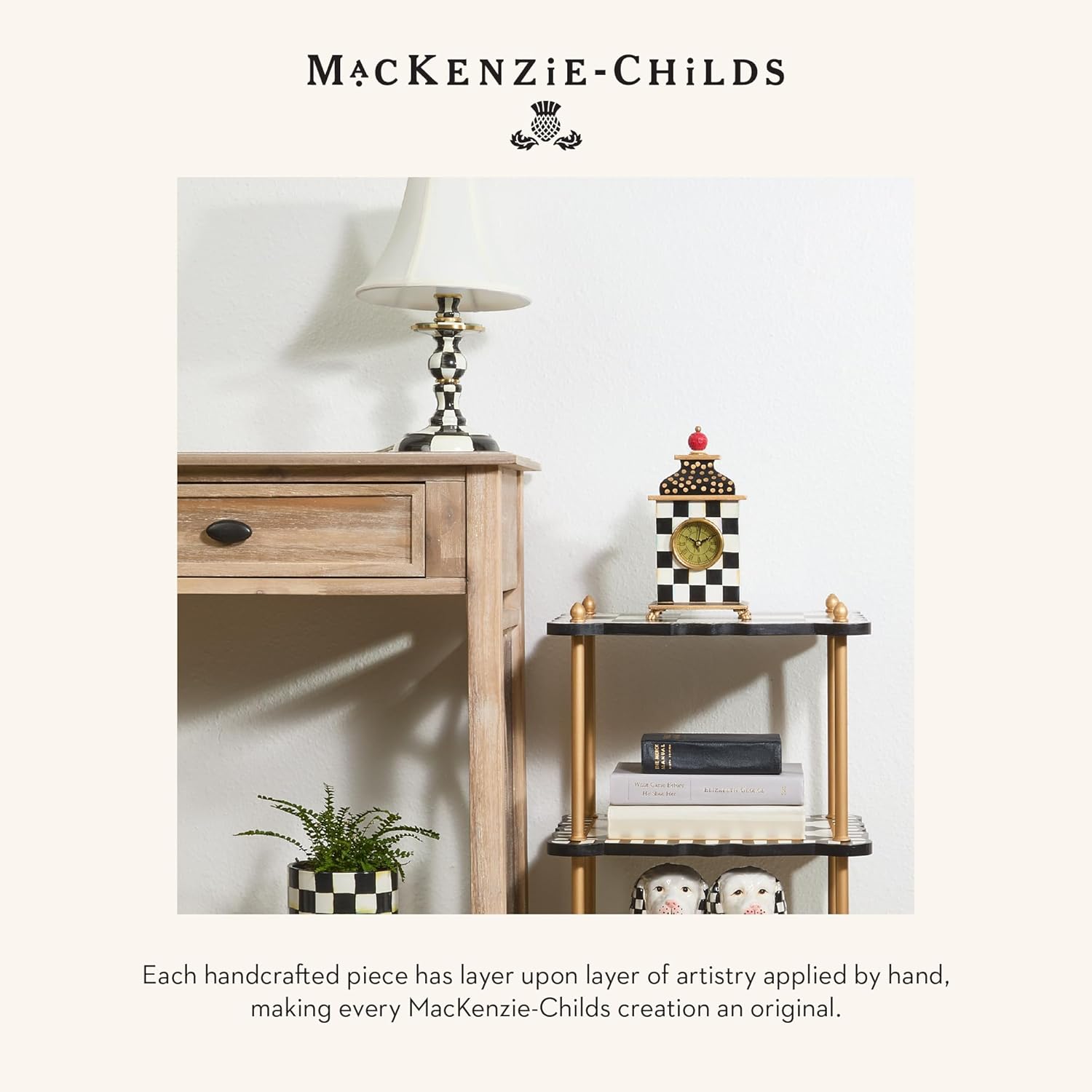 MacKenzie-Childs Candlestick Lamp with Black-and-White Courtly Check