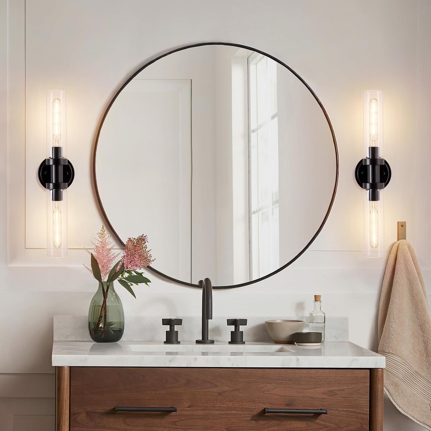 Modern Black Sconces Wall Light with Clear Glass Shade