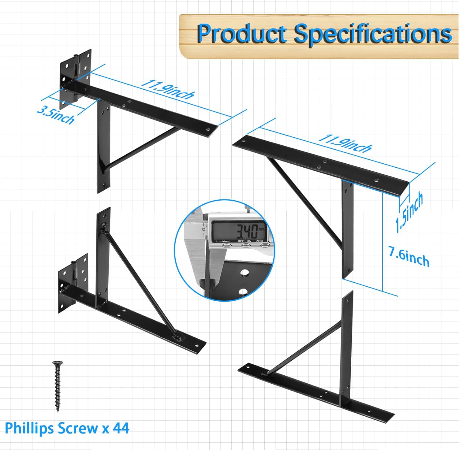 Heavy Duty Iron Fence Gate Corner Brackets Kit