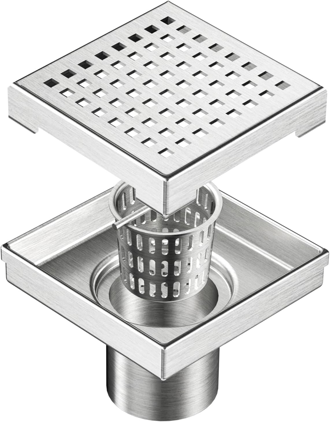 Neodrain 4-Inch Square Shower Drain with Hair Strainer