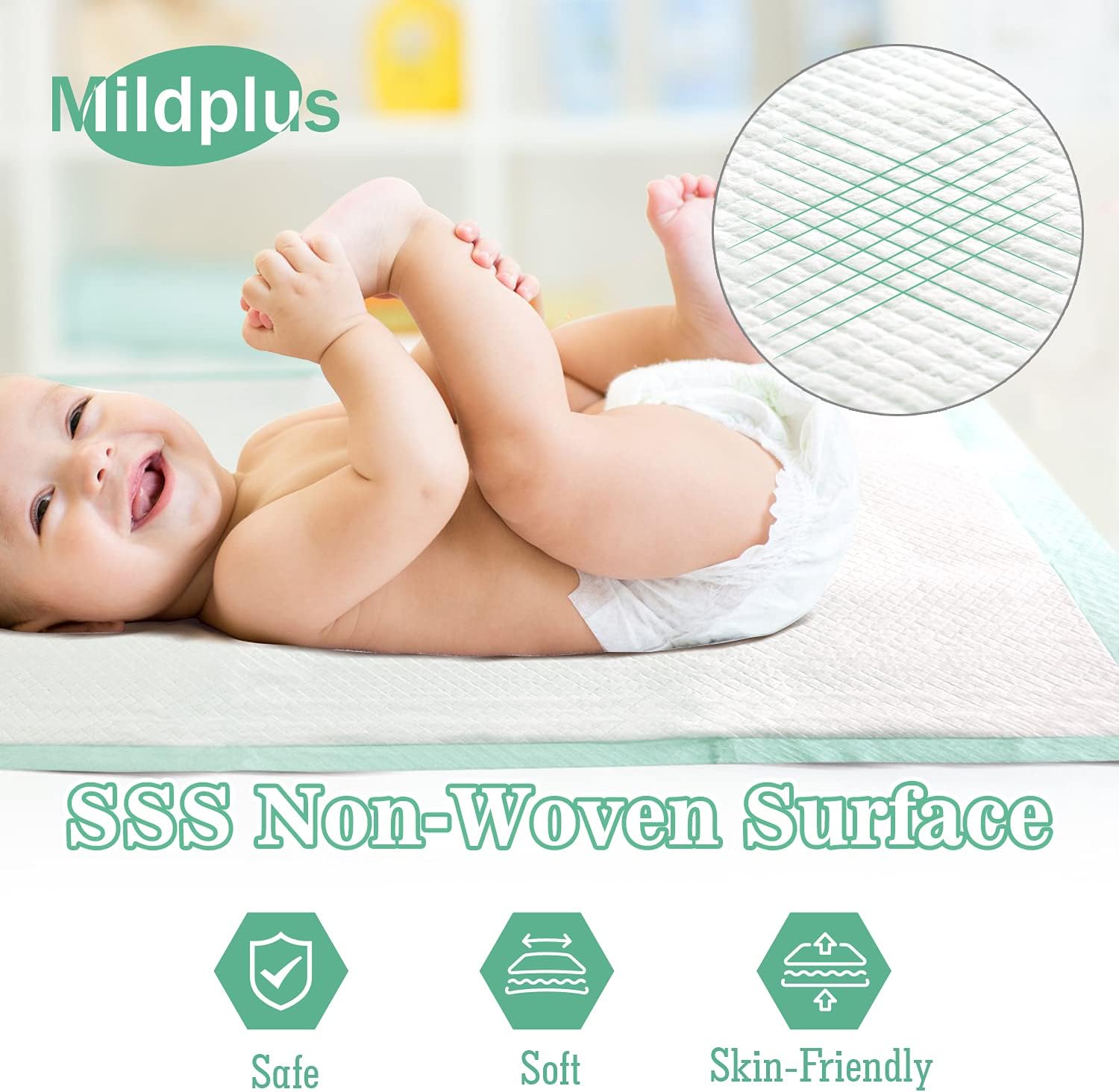 MILDPLUS Extra Large Bed Pads 30 X 36 with Adhesive Strips 30 Count