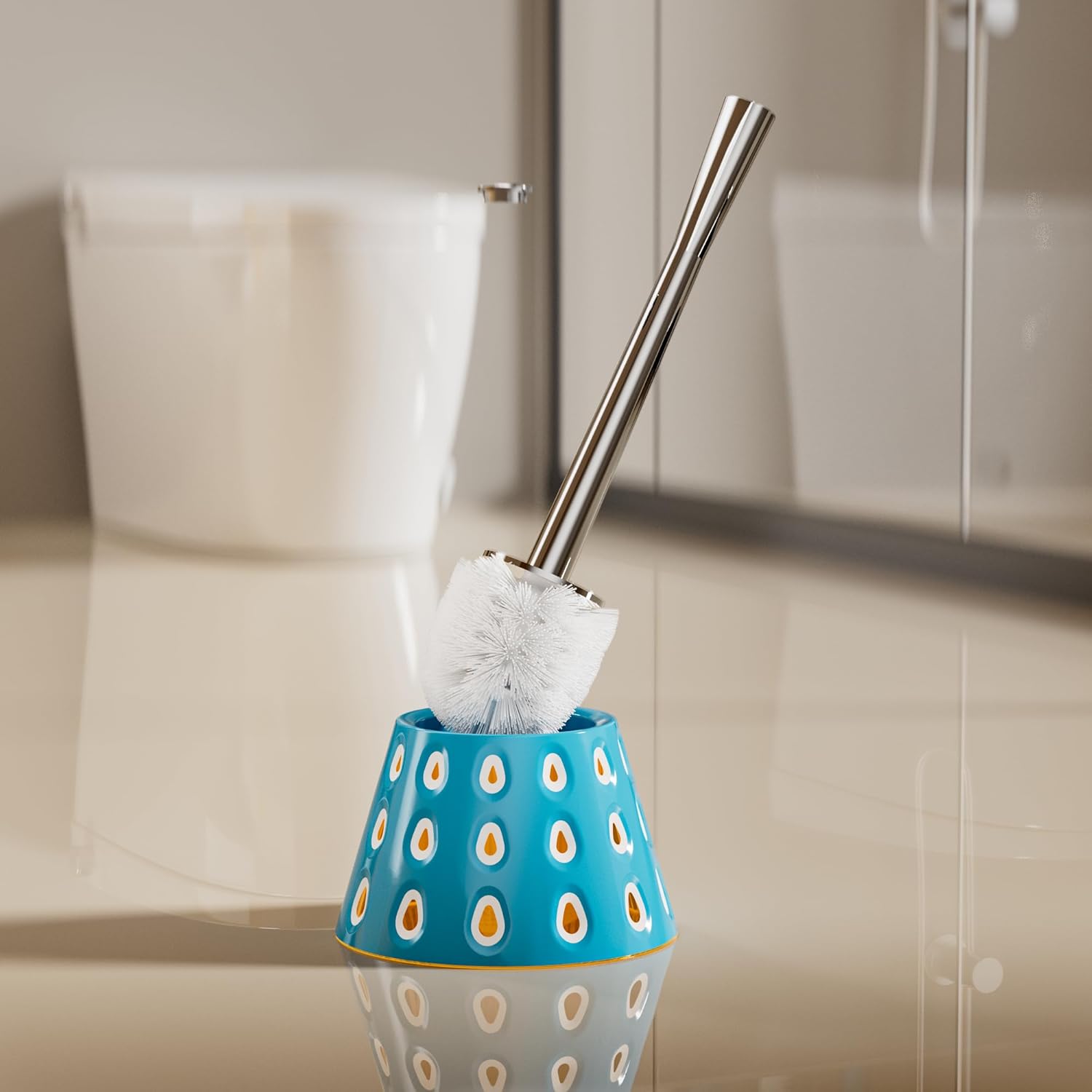 Modern Deep Blue Toilet Brush with Teardrop Pattern
