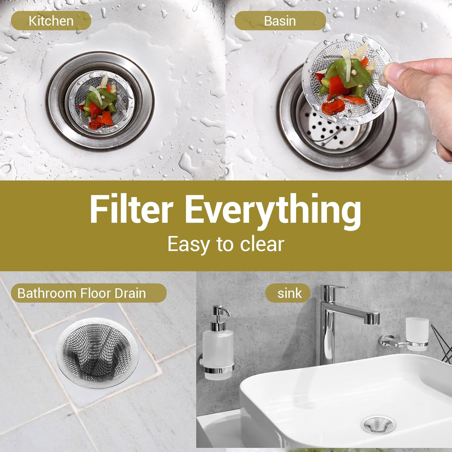 Heclia 5pcs Tub Drain Hair Catcher Silver 1