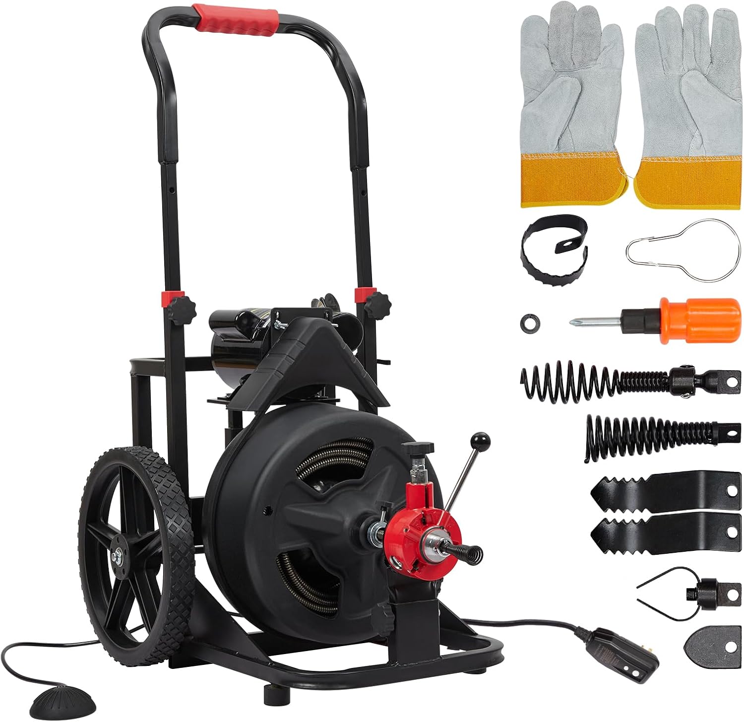 PioneerWorks 100Ft Drain Cleaner with 6 Cutters and Auto-feed Function