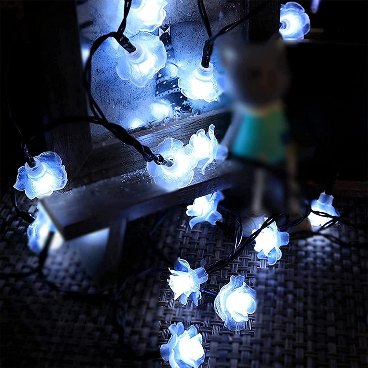 WONFAST Solar Flower String Lights - 20LED Rose White 2 Mode