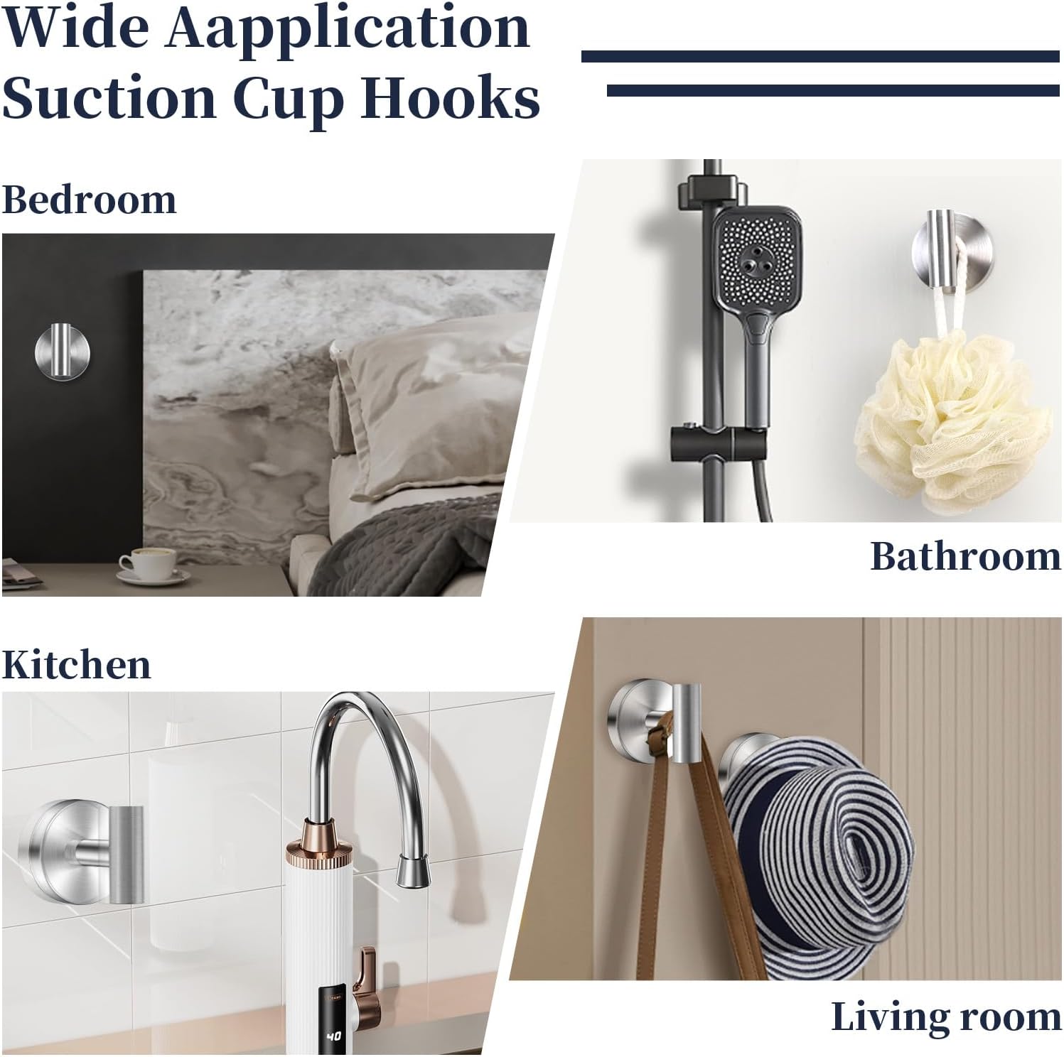 Gohiuo 4-Pack Suction Cup Hooks for Shower and Kitchen