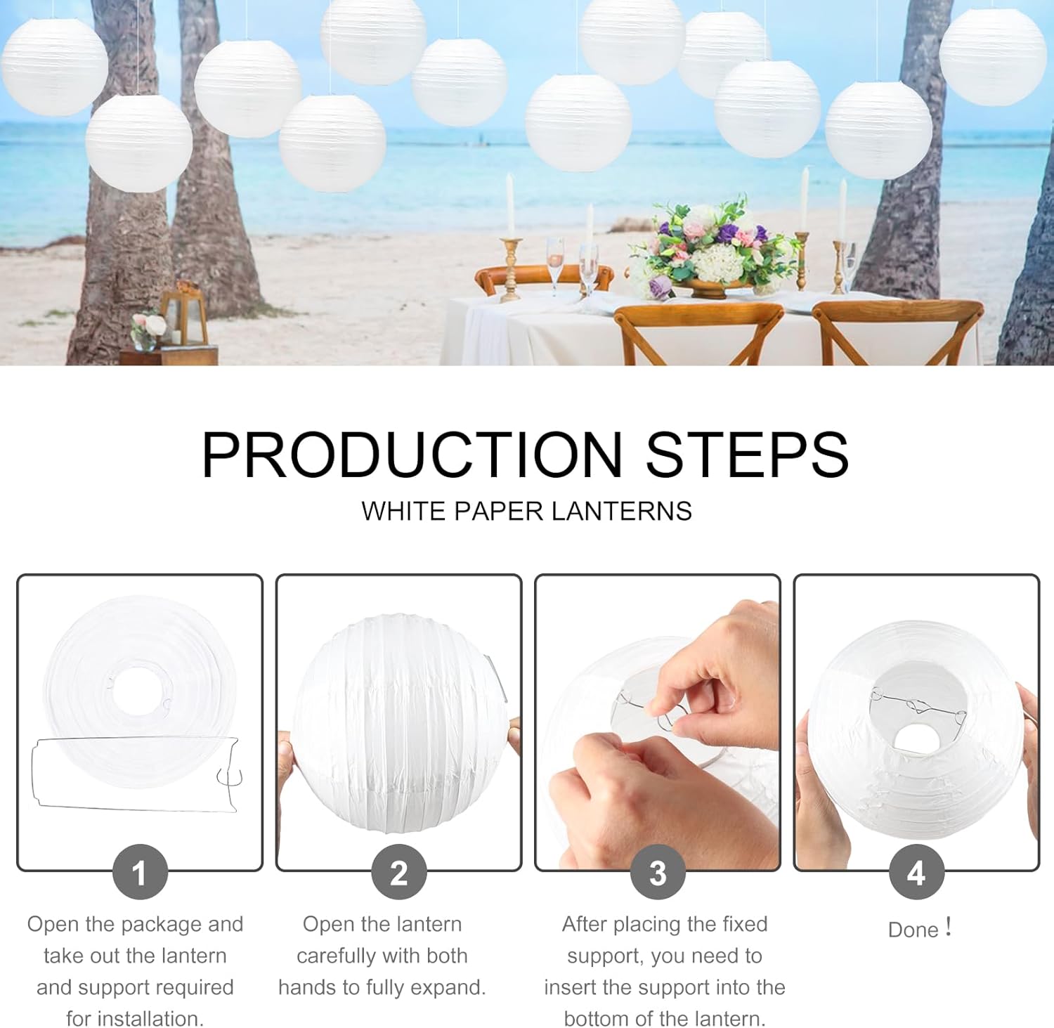 12Pcs White Paper Lanterns with Tape and String for Parties