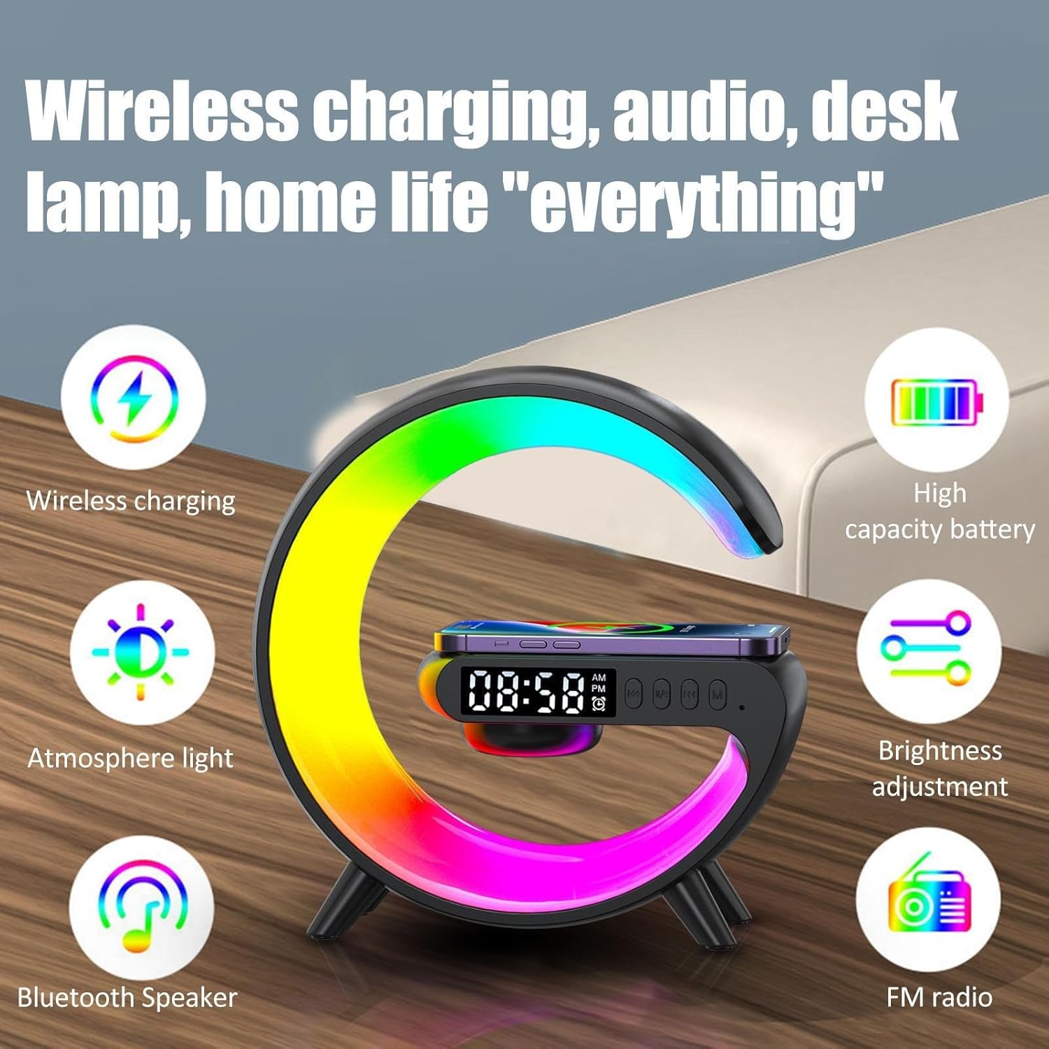 LED Atmosphere Lamp with Bluetooth Speaker and Charging Function