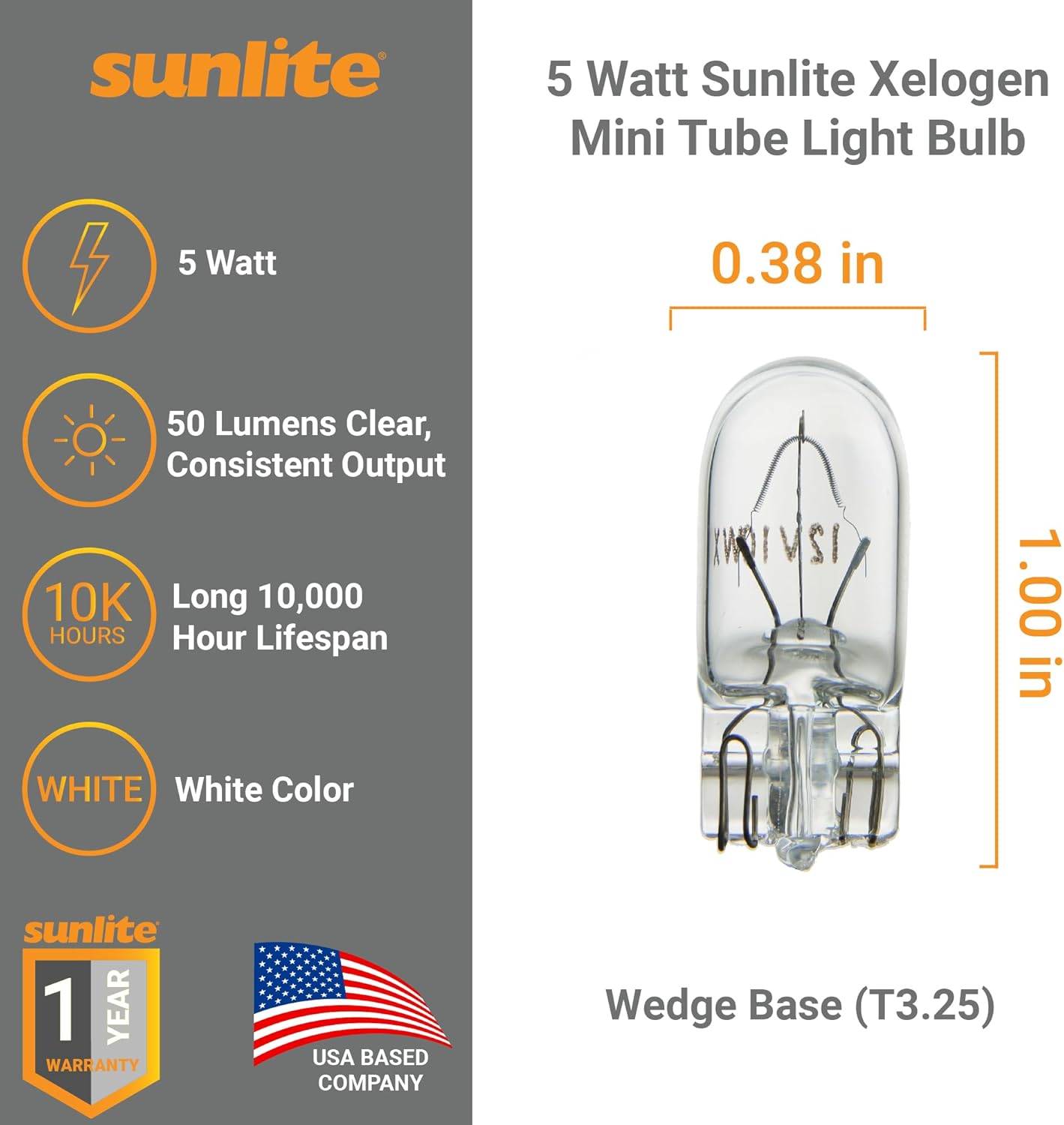 Sunlite Xelogen Wedge Base T325 LED Bulb 5W 24V 10 Pack