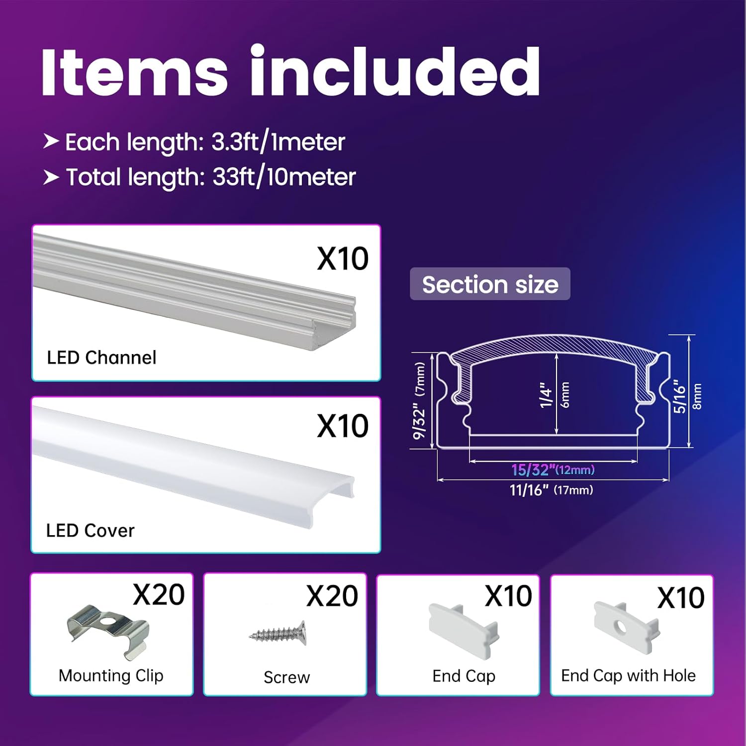 Muzata 10Pack 33FT LED Channel U Shape Diffuser 1