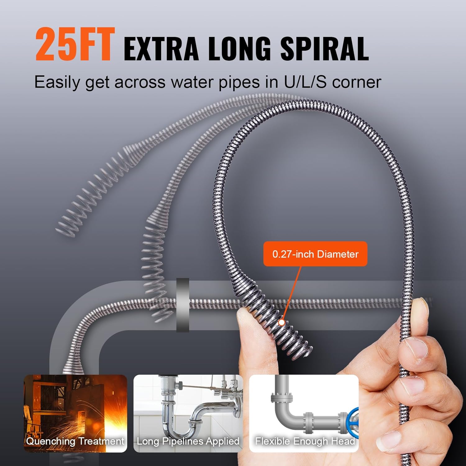 VEVOR 12V Electric Drain Auger with 25FT Cable
