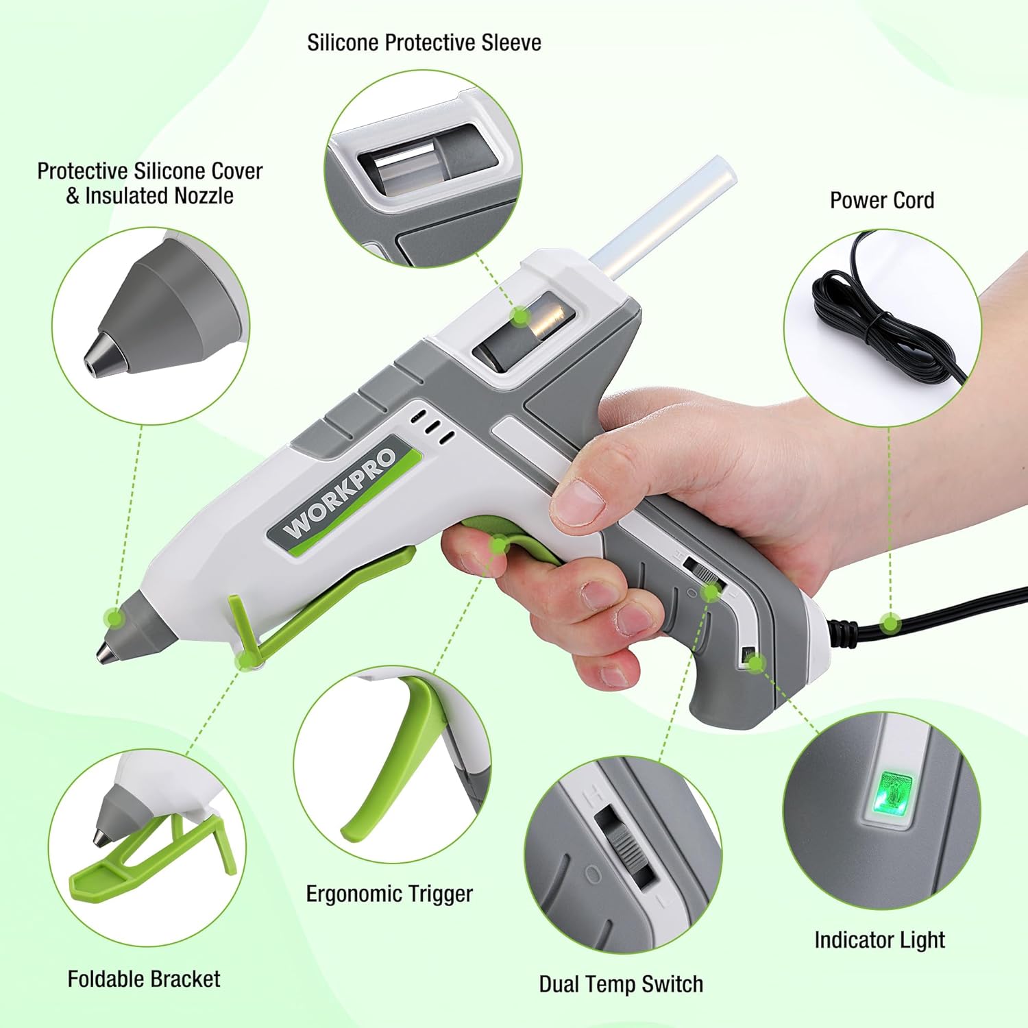 WORKPRO Dual Temp Hot Glue Gun with 10 Sticks - 60100W