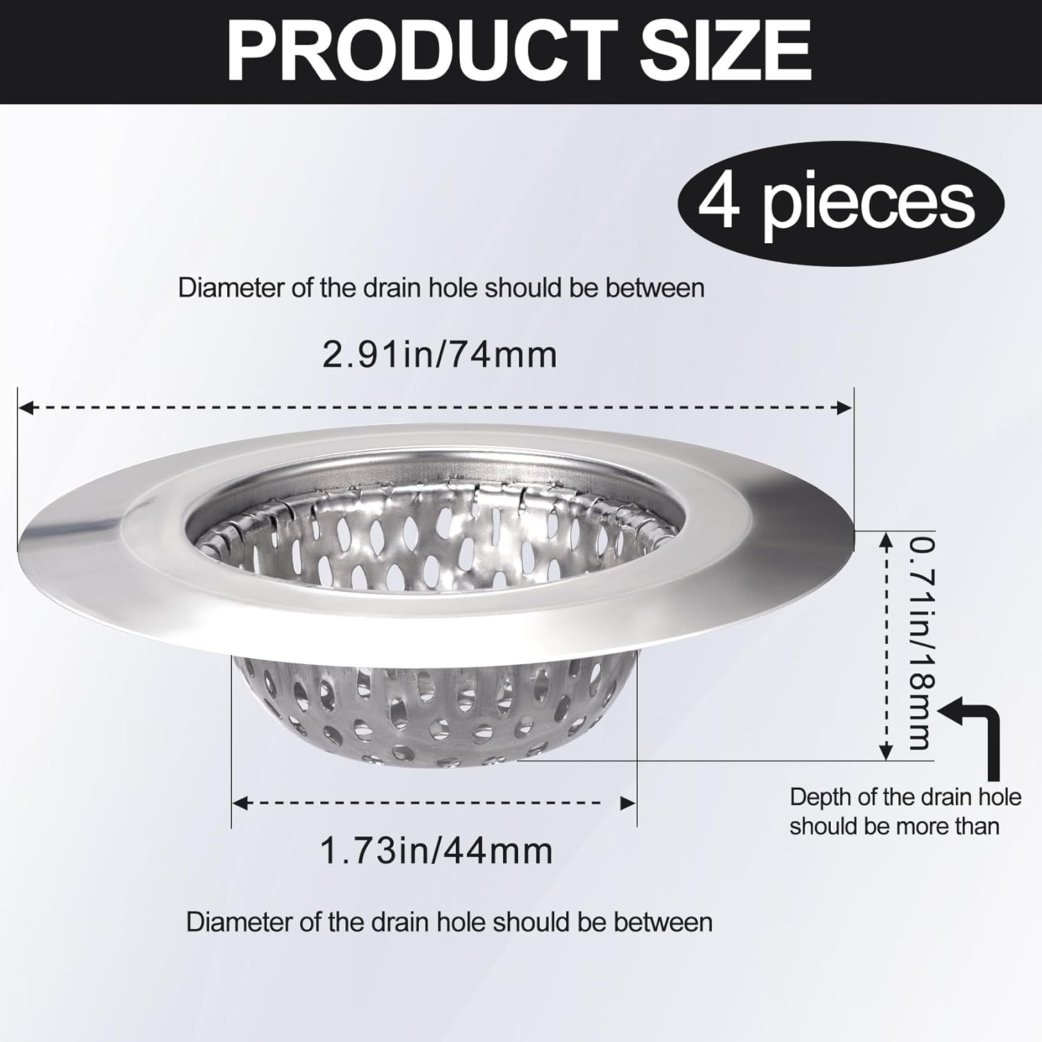 4PCS Stainless Steel Drain Strainers for Kitchen Sink Bath Shower and Laundry