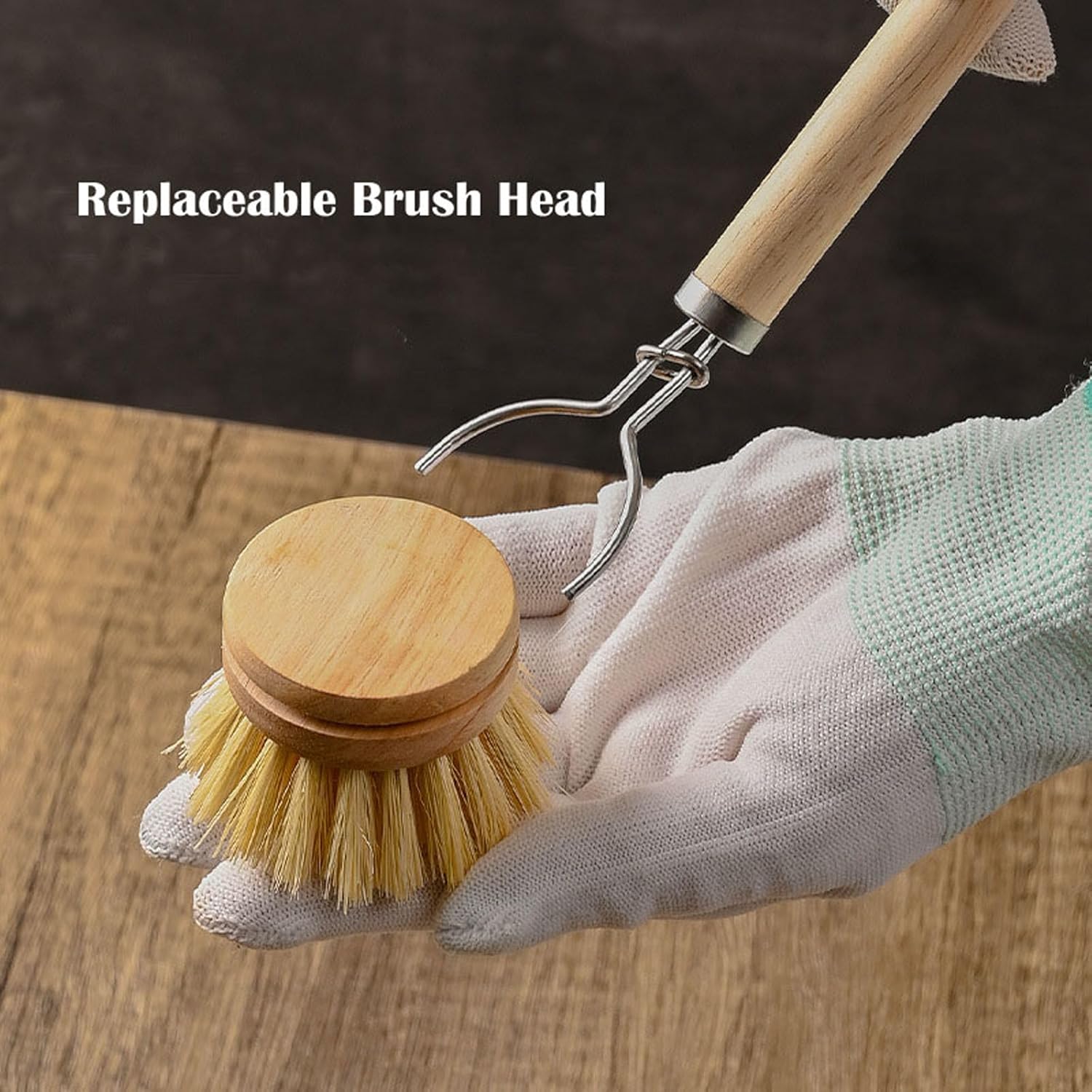 Bamboo Dish Brush with Replaceable Heads and Handle