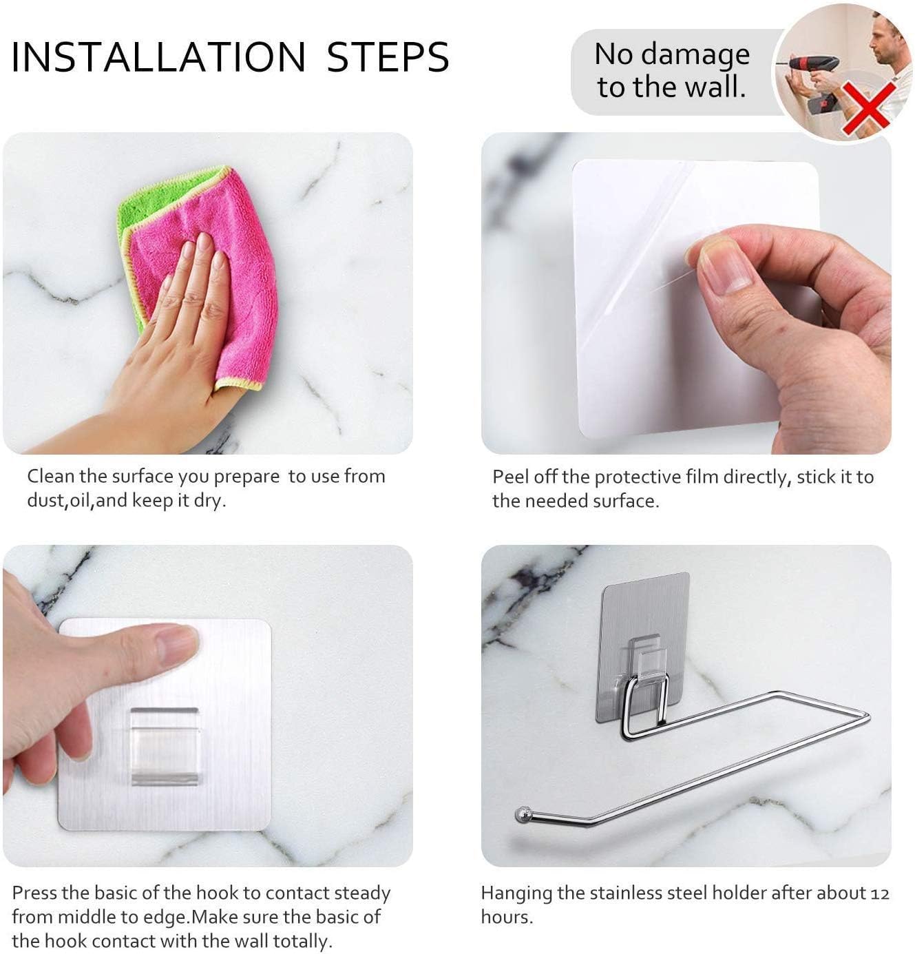 XENOTY Stainless Steel Towel Bar with Magic Adhesive Pad