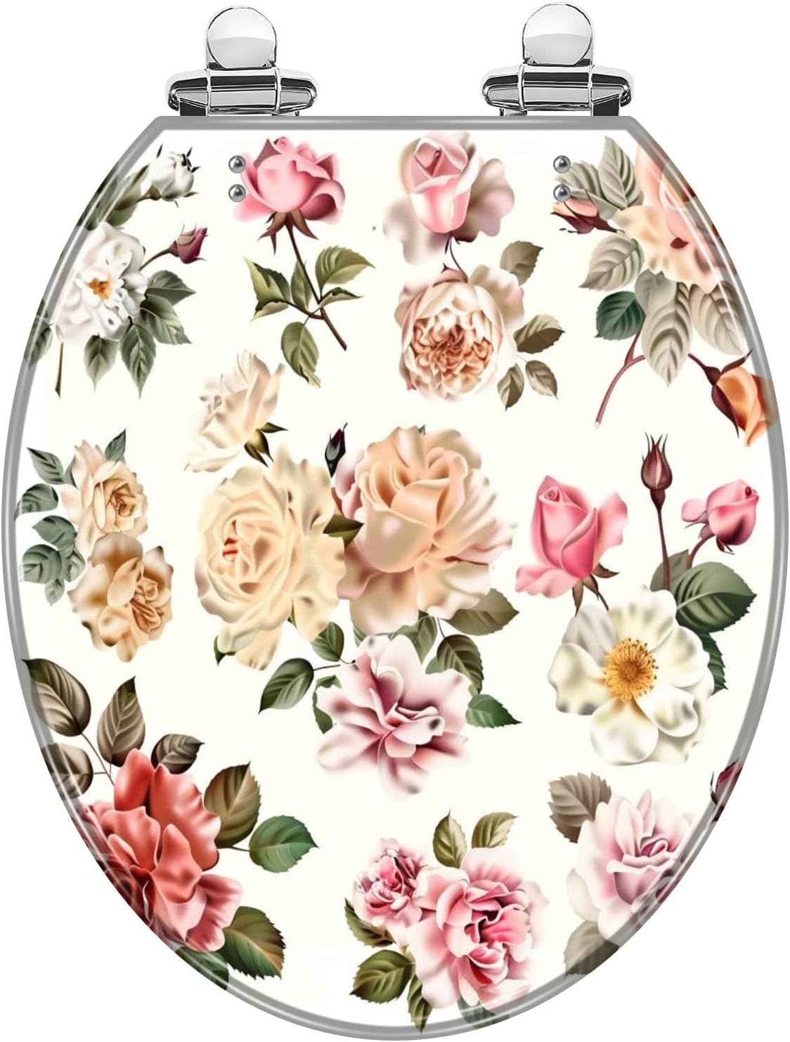 TRANQDEHOM Round Toilet Seat with Realistic Rose Flowers