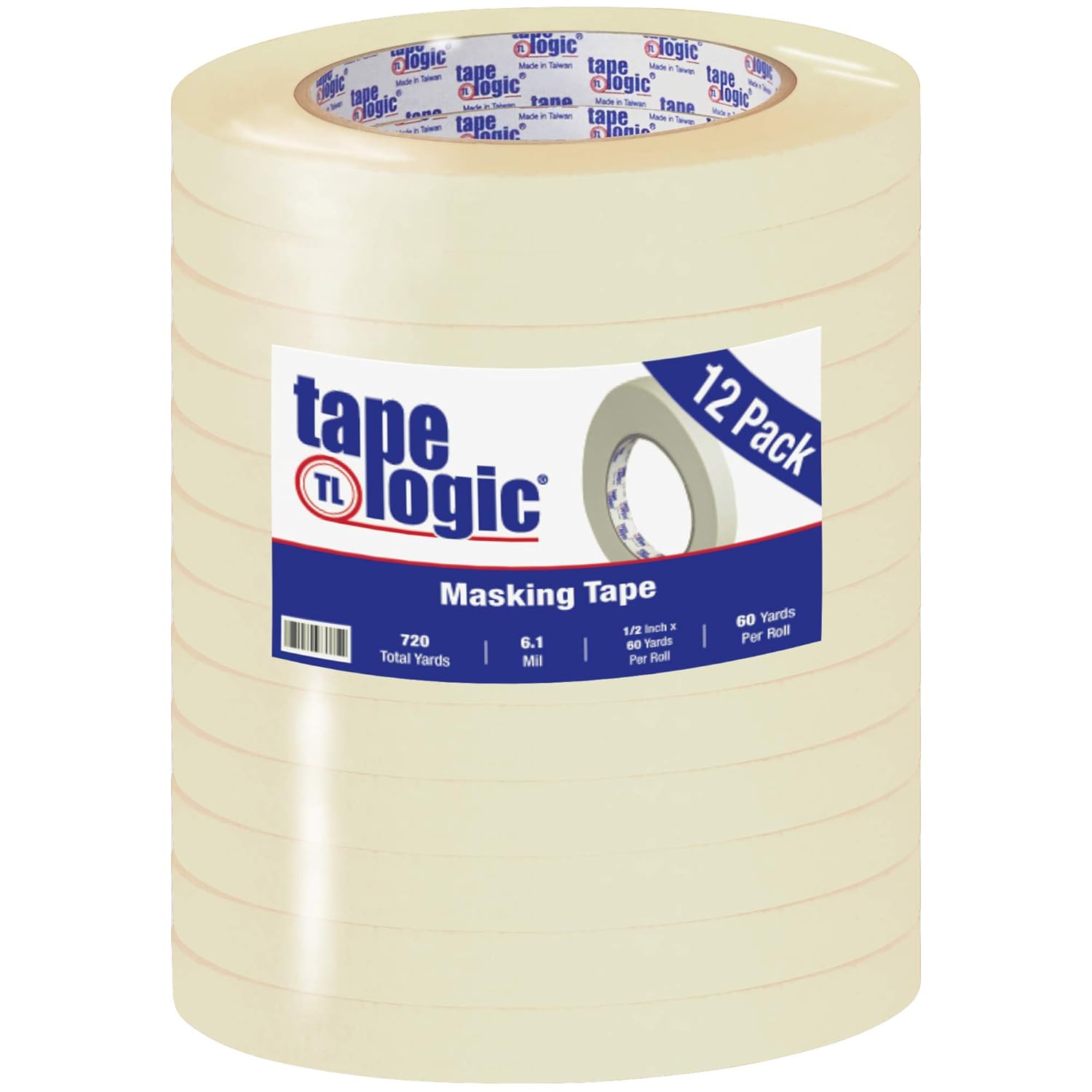 Tape Logic 2200 Masking Tape - 12 Rolls 12 x 60 Yards Natural Removable
