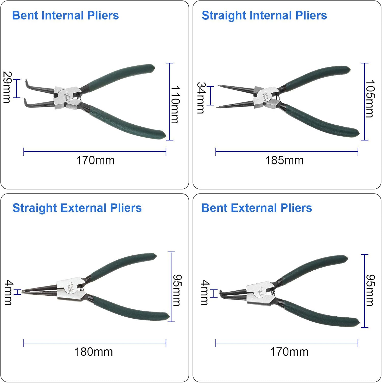 4-Piece 7-Inch Snap Ring Pliers Set for Heavy Duty Use