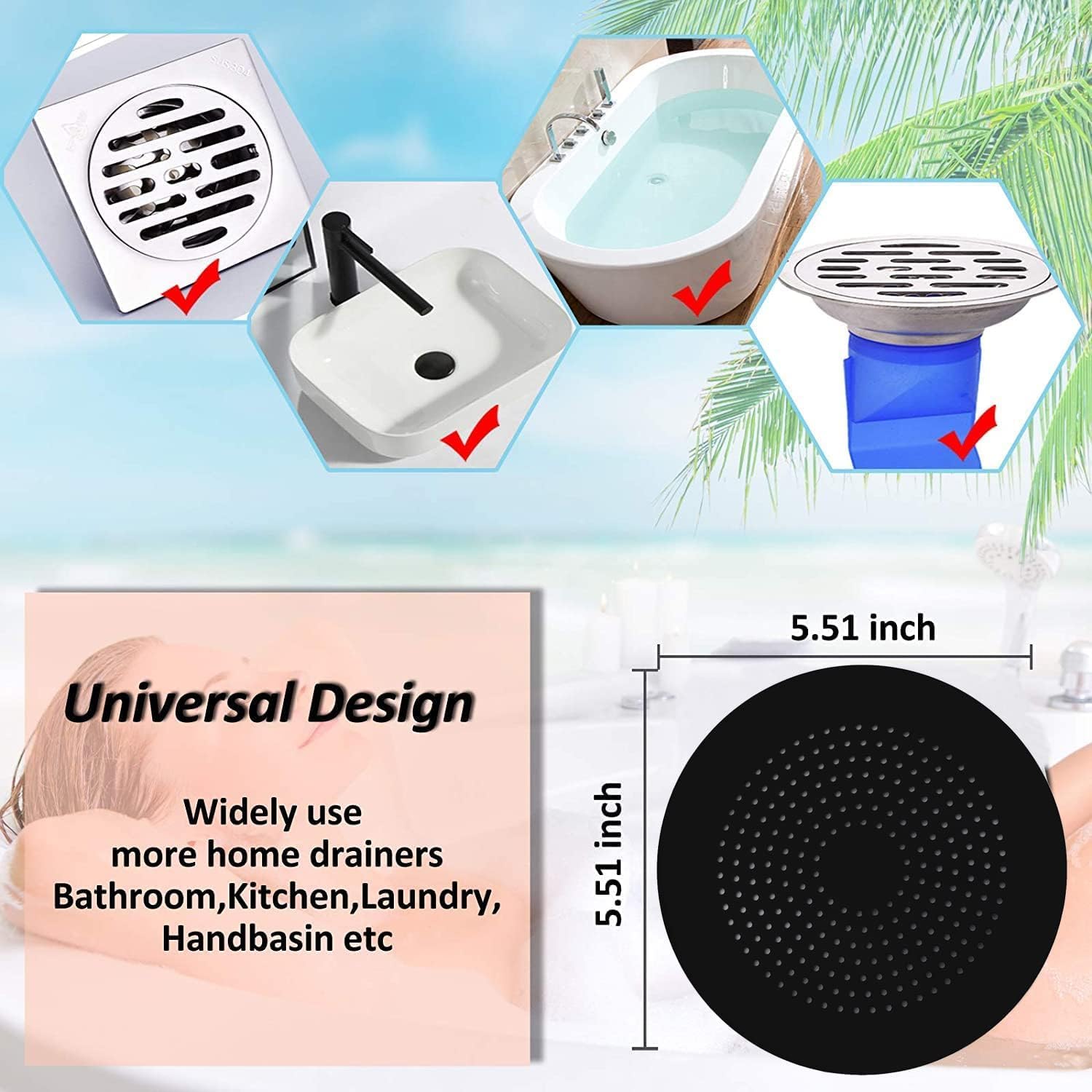 6 Pack Hair Catcher with Suction Cups for Shower and Sink 1