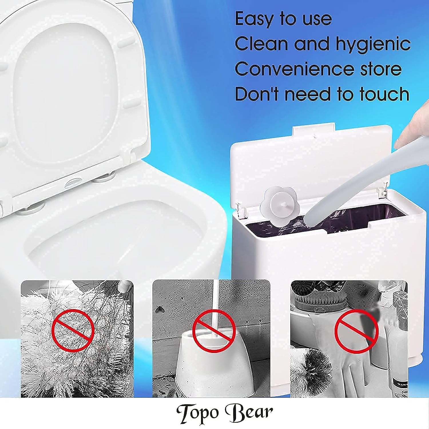 Topo Bear Toilet Brush Holder with 72 Refills and Fresh Scent