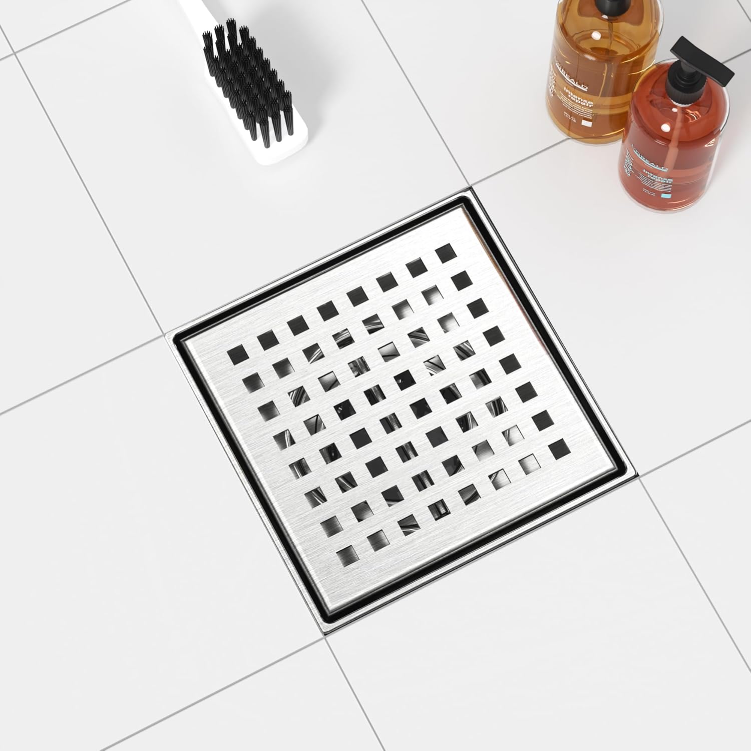 Neodrain 4-Inch Square Shower Drain with Hair Strainer
