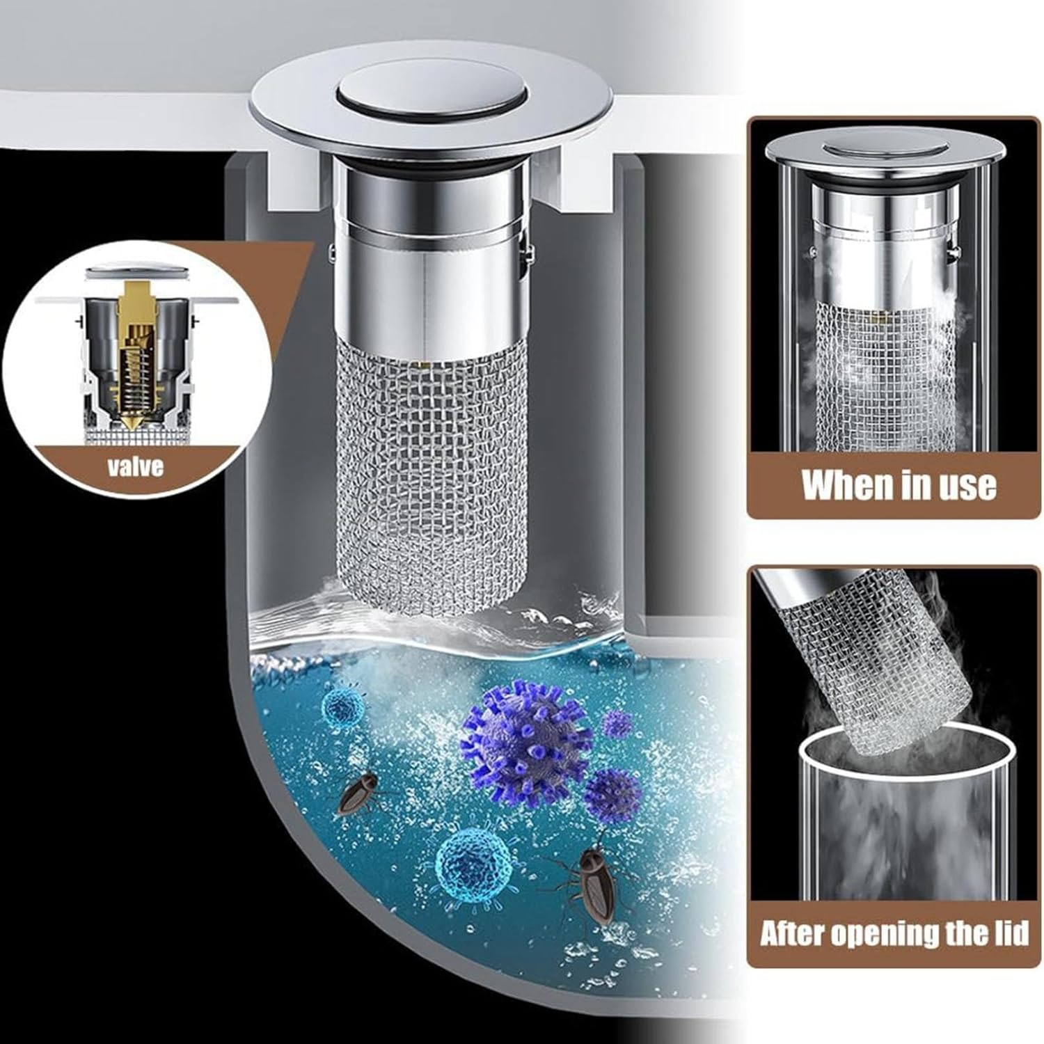2Pcs Universal Stainless Steel Bathroom Sink Stopper with Anti-Clog Design