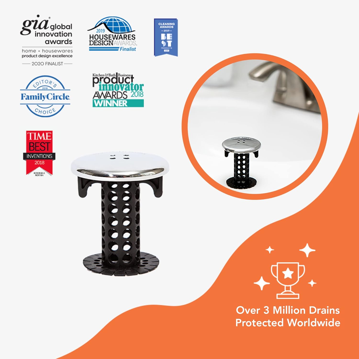 SinkShroom Chrome Drain Hair Catcher Protector
