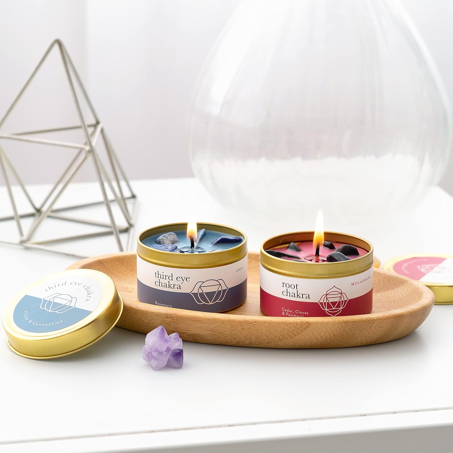 Chakra Candle Box Set of 7 with Crystals Spiritual Gifts Aromatherapy Candles