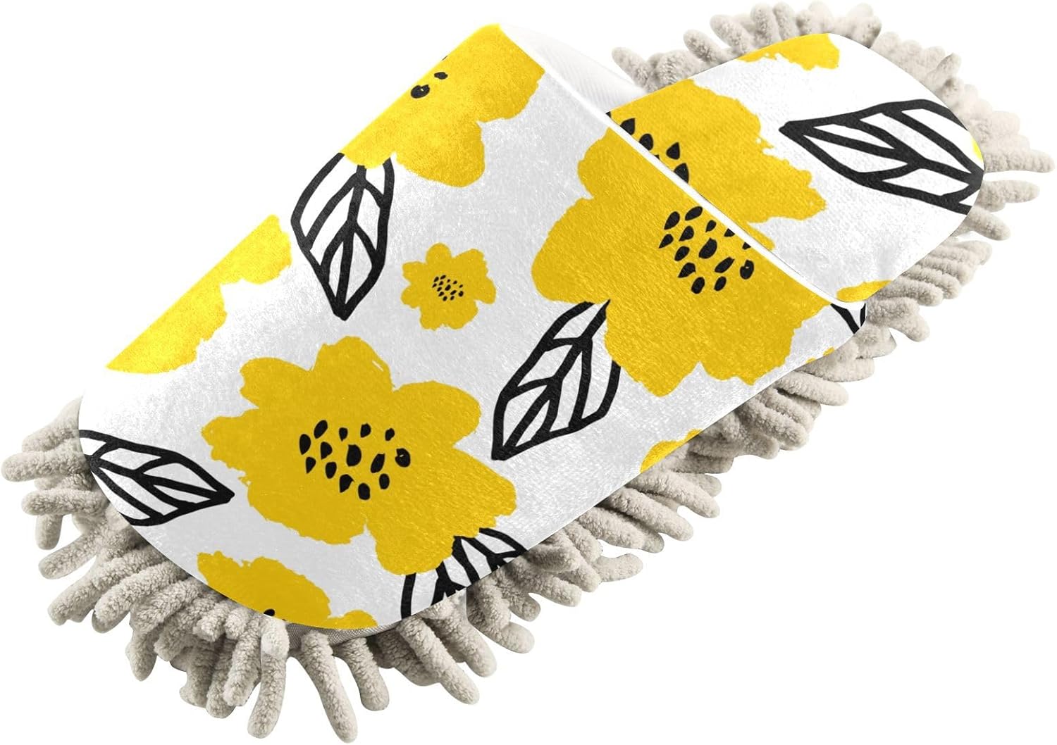 Sinestour Yellow Flower Leaves Mop Slippers for Floor Cleaning