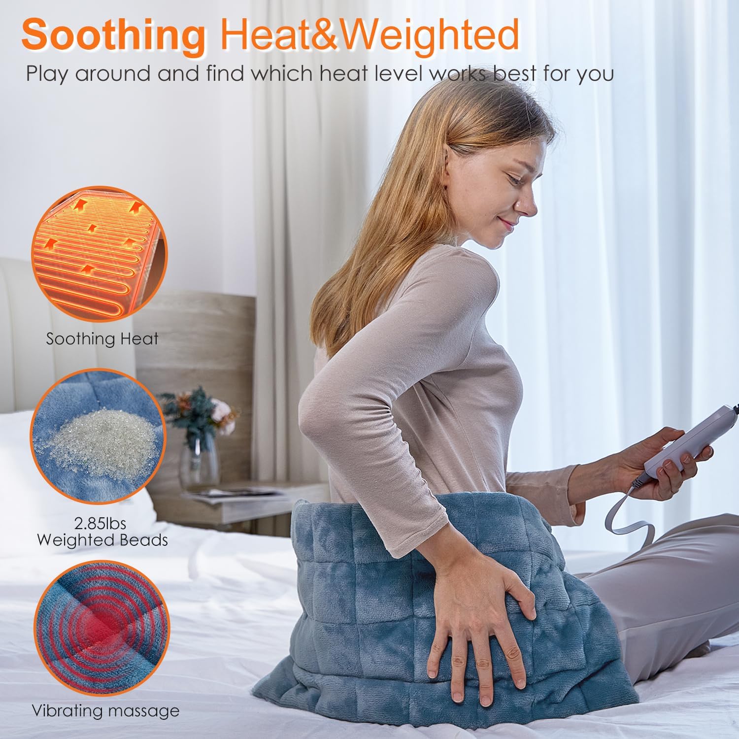 Dowin Weighted Heating Pad with Massager - 12x24 Blue