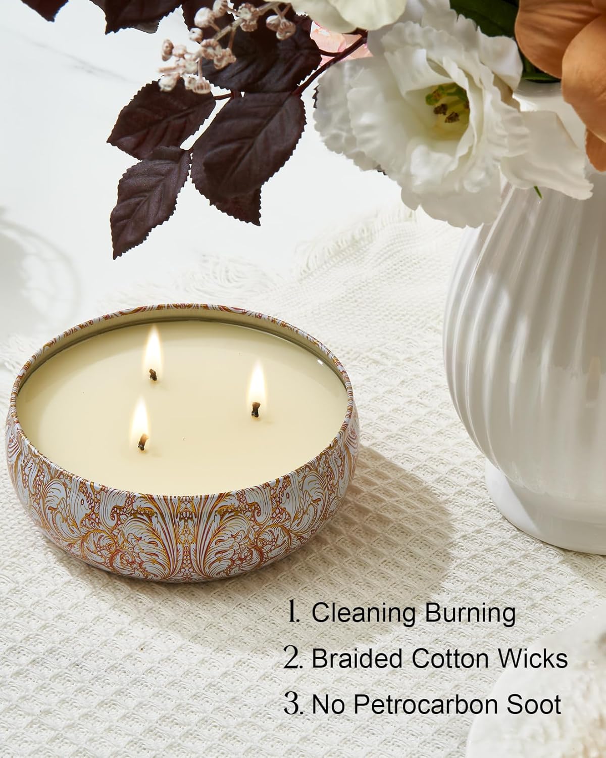 MSENSE 3 Wick Soy Candles Citrus Sage Aromatherapy 12oz 40 Hour Burn