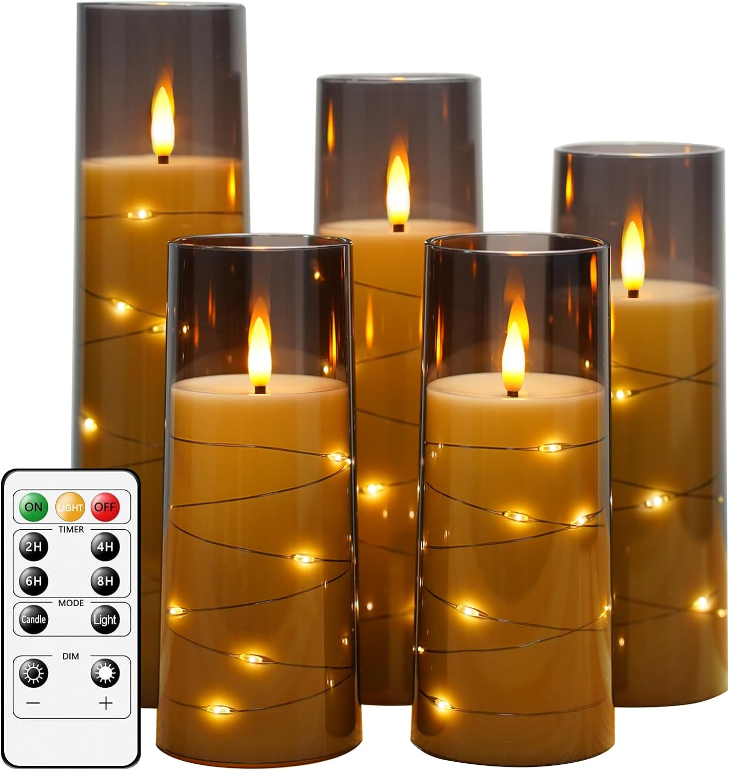 Flameless LED Candles with Timer 5 Pack Grey 1