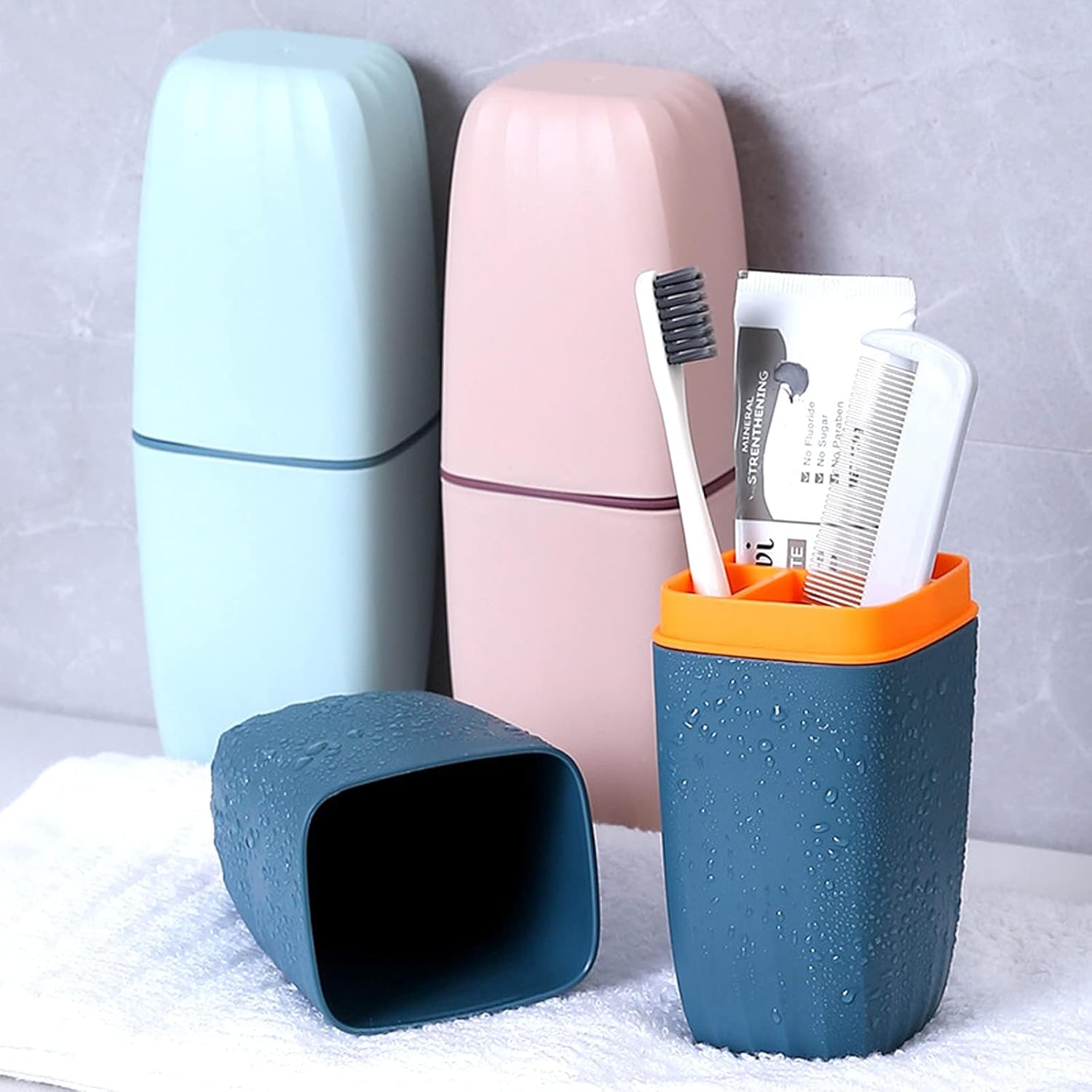 ZORGONS Toothbrush Cup Holder with Cover - Blue