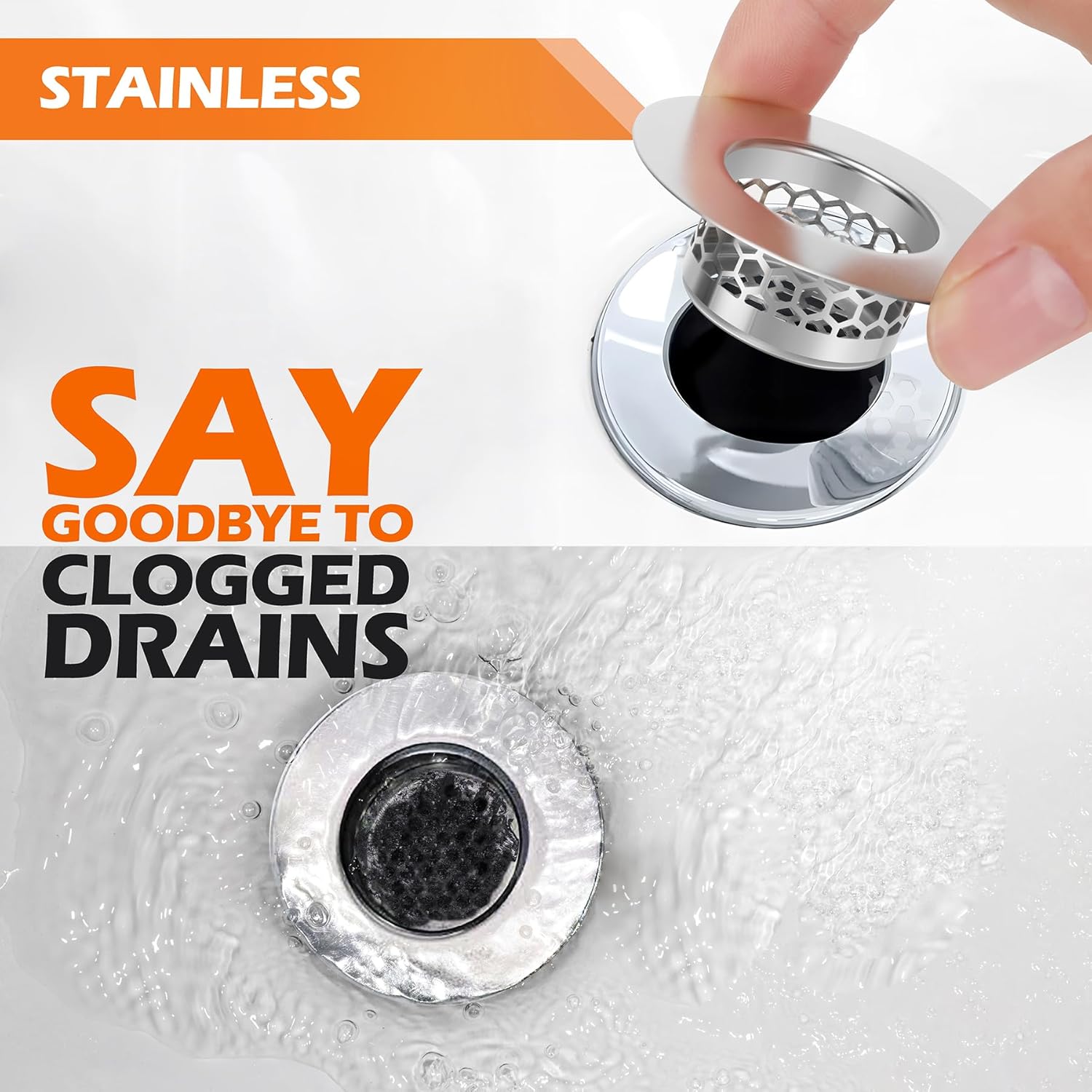 NADTLSS 3 Pack Bathroom Sink Strainer 125 Drain Hair Catcher Stainless Steel