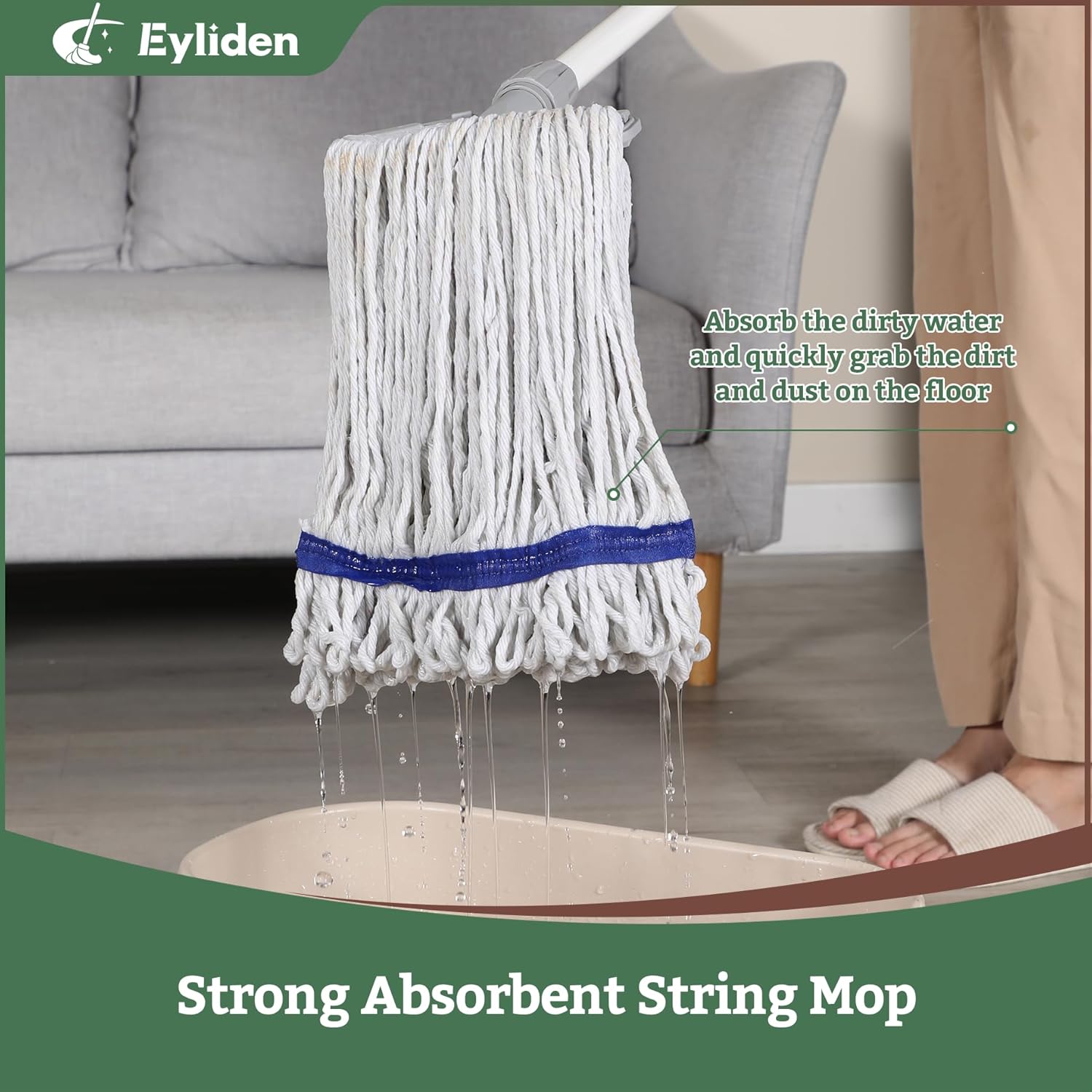 Eyliden Heavy Duty String Mops with 2 Reusable Heads