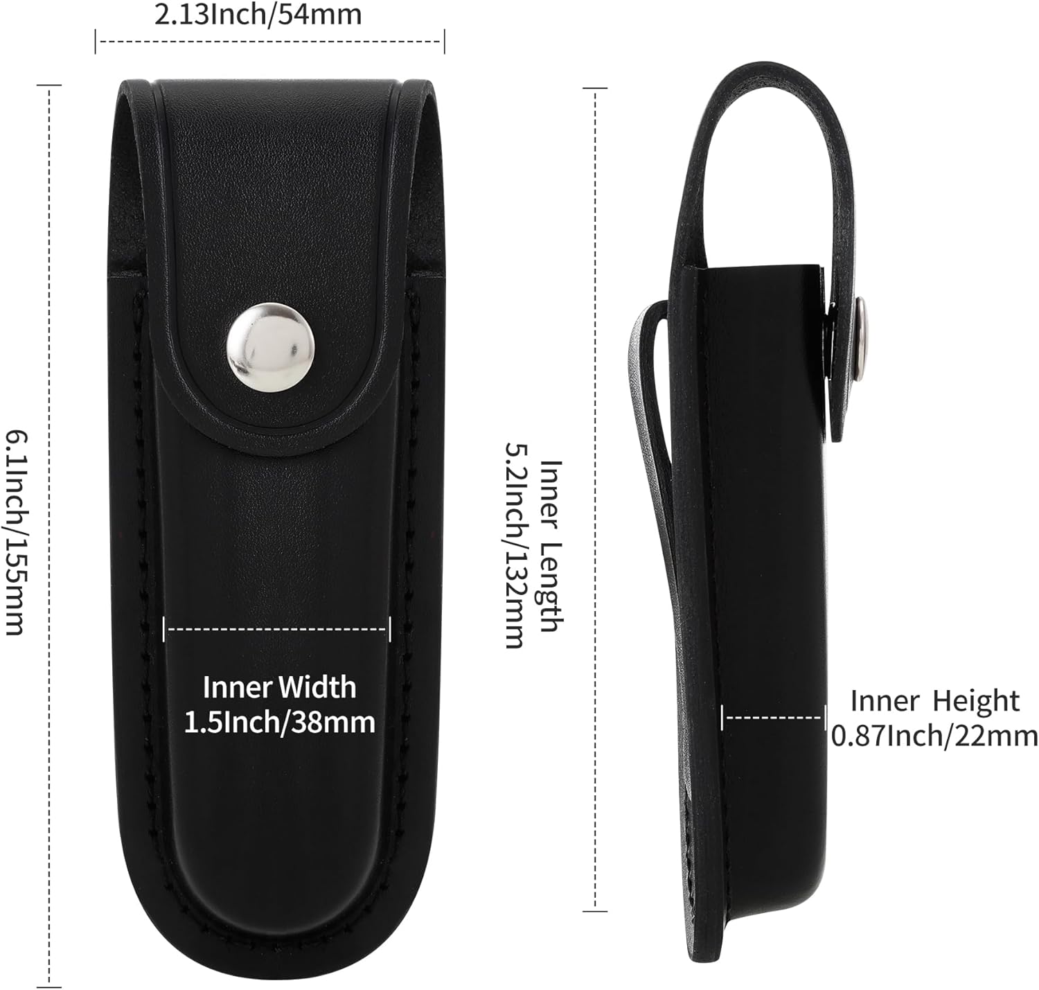 Qtcial 5 Folding Knife Leather Sheath with Belt Loop and Snap Closure Black