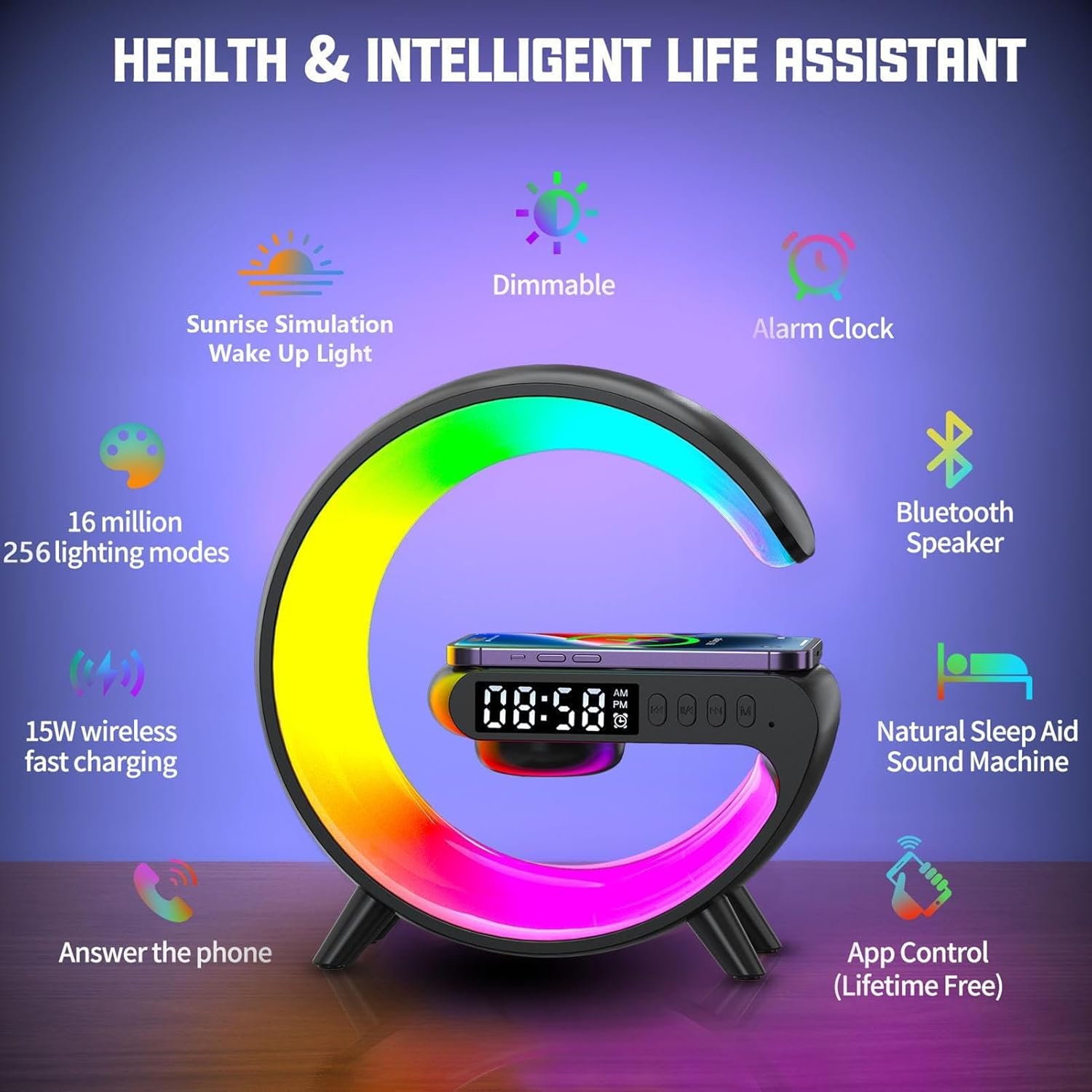 LED Atmosphere Lamp with Bluetooth Speaker and Charging Function