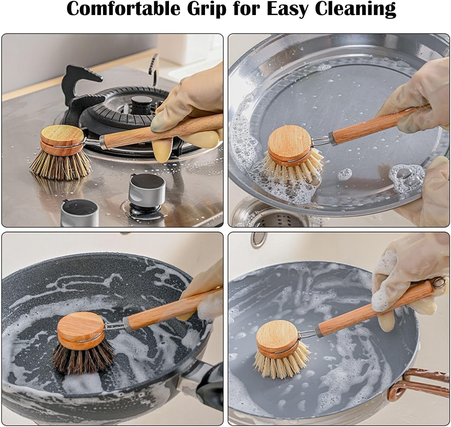 Bamboo Dish Brush with Replaceable Heads and Handle