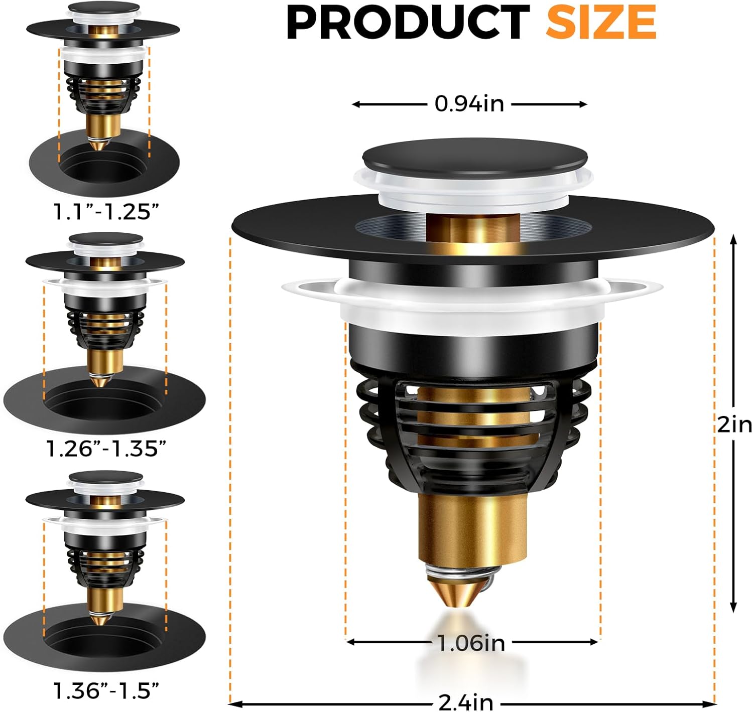 AURUZA 4 Pack Universal Sink Stopper Black